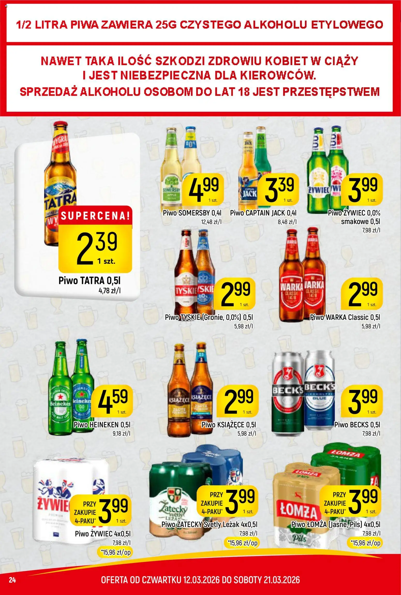 Piotruś Pan gazetka od 12.03.2026 | Strona: 24 | Produkty: Leżak, Warka, Piwo Warka, Heineken