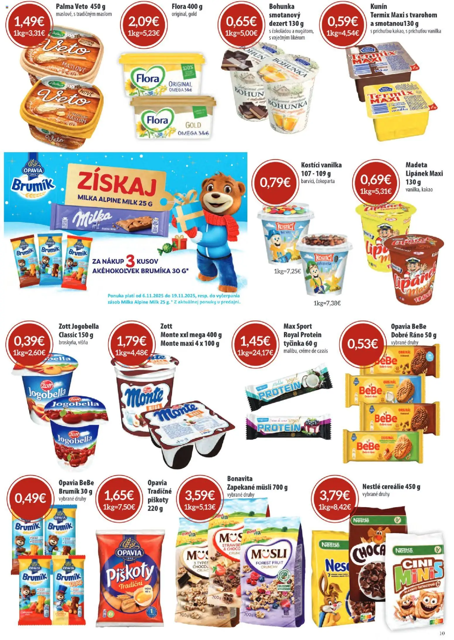 Nové Sintra akcie – leták je platný od 06.11.2025 | Strana: 10 | Produkty: Malibu, Cereálie, Milka, Flora