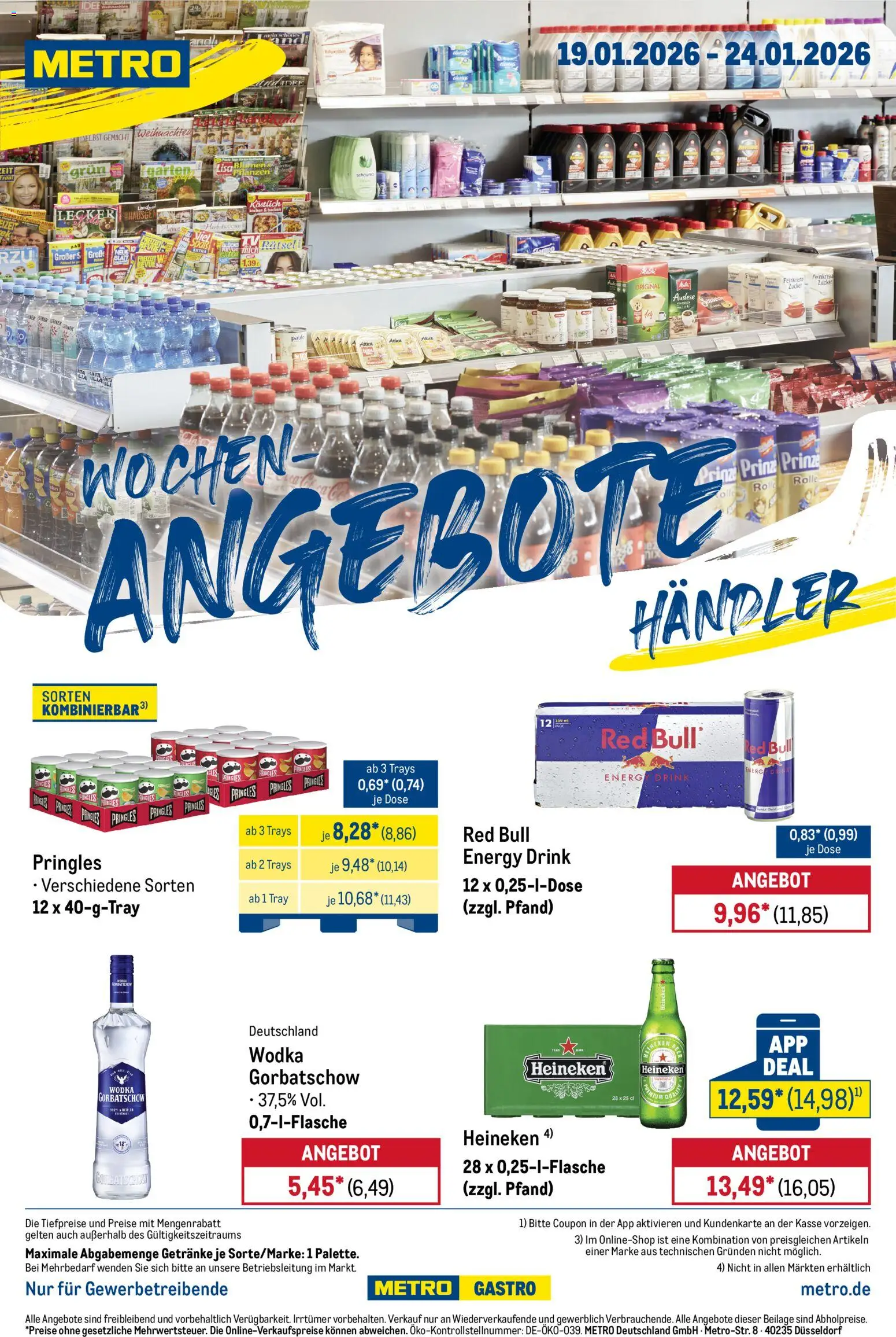 Metro Wochen-Angebote Händler – gültig ab 19.01.2026 | Seite: 1 | Produkte: Red bull, Heineken, Zucker, Wodka gorbatschow