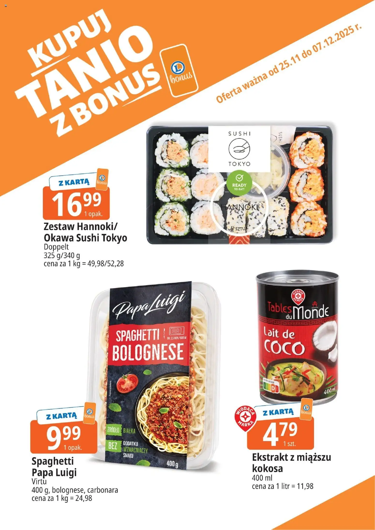 E.Leclerc Gazetka - Warszawa Jerozolimskie kupony dodatkowe od 25.11.2025 | Strona: 5 | Produkty: Karta, Carbonara, Sushi