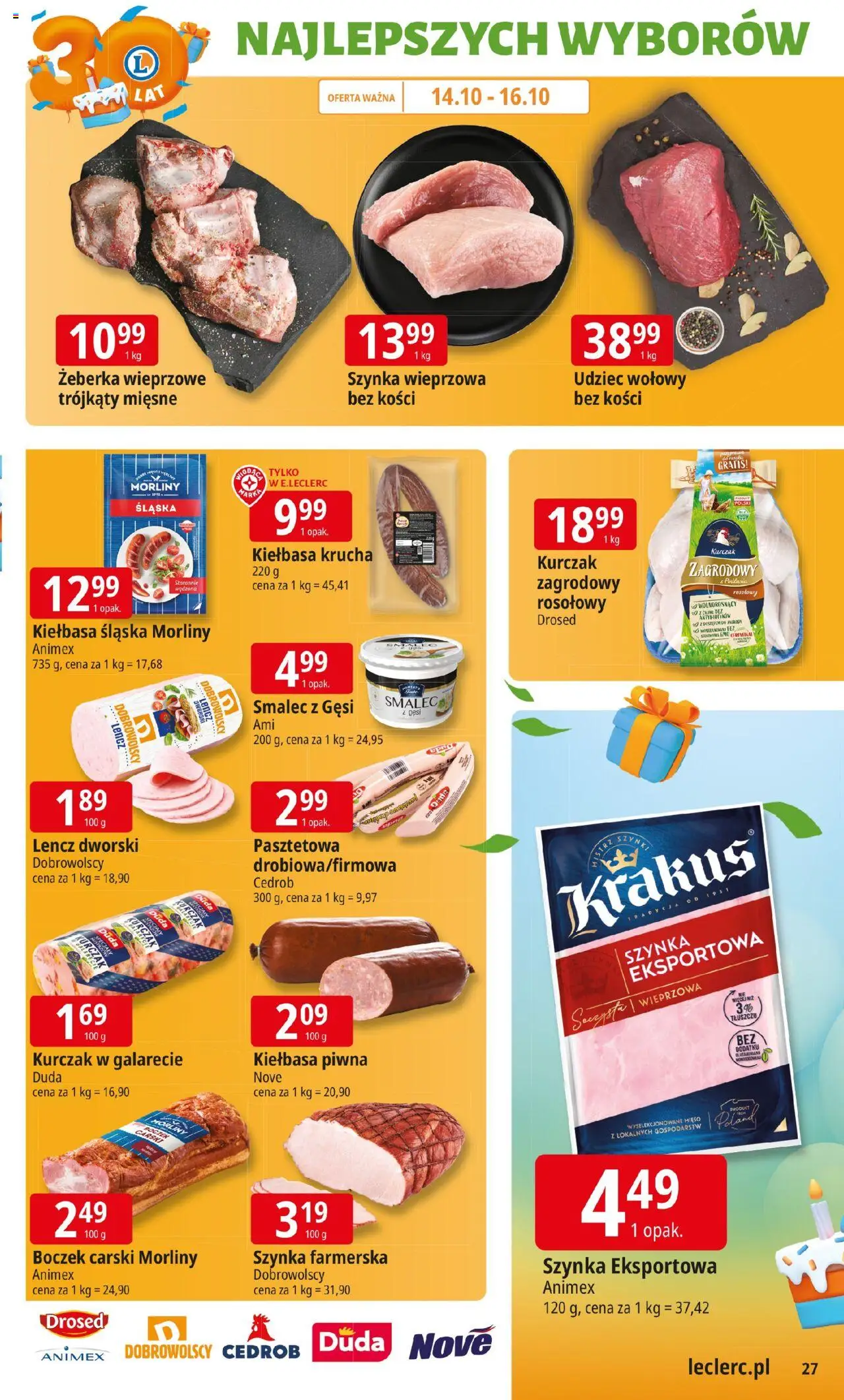 E.Leclerc Gazetka - Radom od 14.10.2025 | Strona: 27 | Produkty: Kiełbasa, Kurczak, Gęś, Kiełbasa śląska