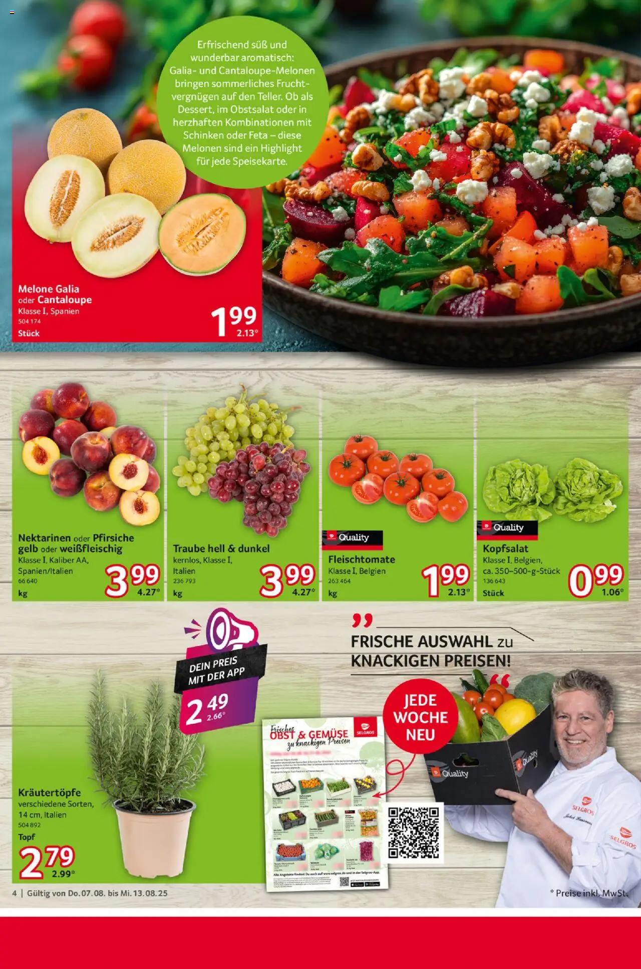 Selgros Prospekt 	 - gültig ab dem 07.08.2025 | Seite: 4 | Produkte: Feta, Nektarinen, Obst, Melone