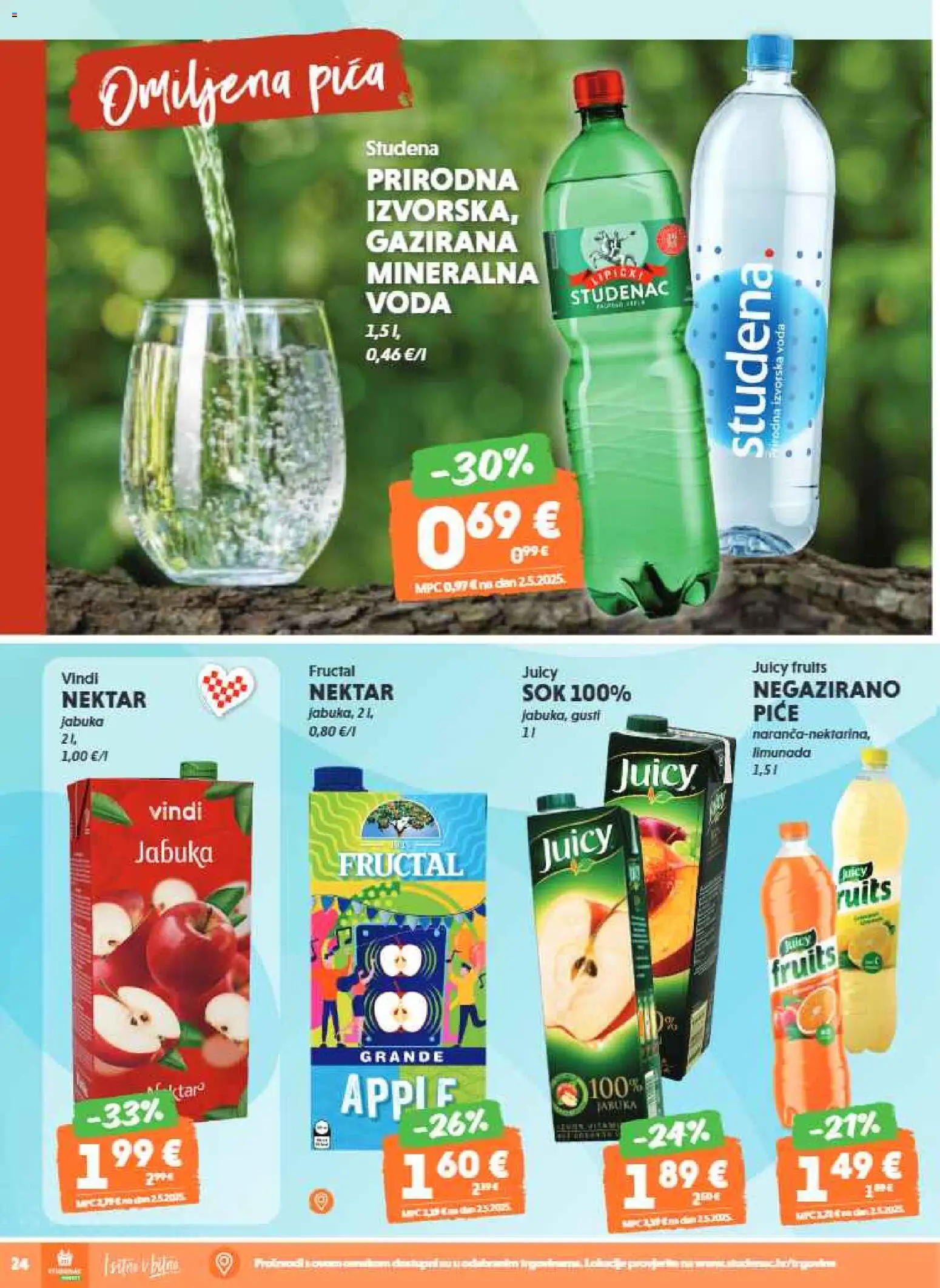 Studenac katalog | vrijedi od 04.02.2026 | Stranica: 24 | Proizvodi: Gazirana mineralna voda, Sok, Voda, Jabuka