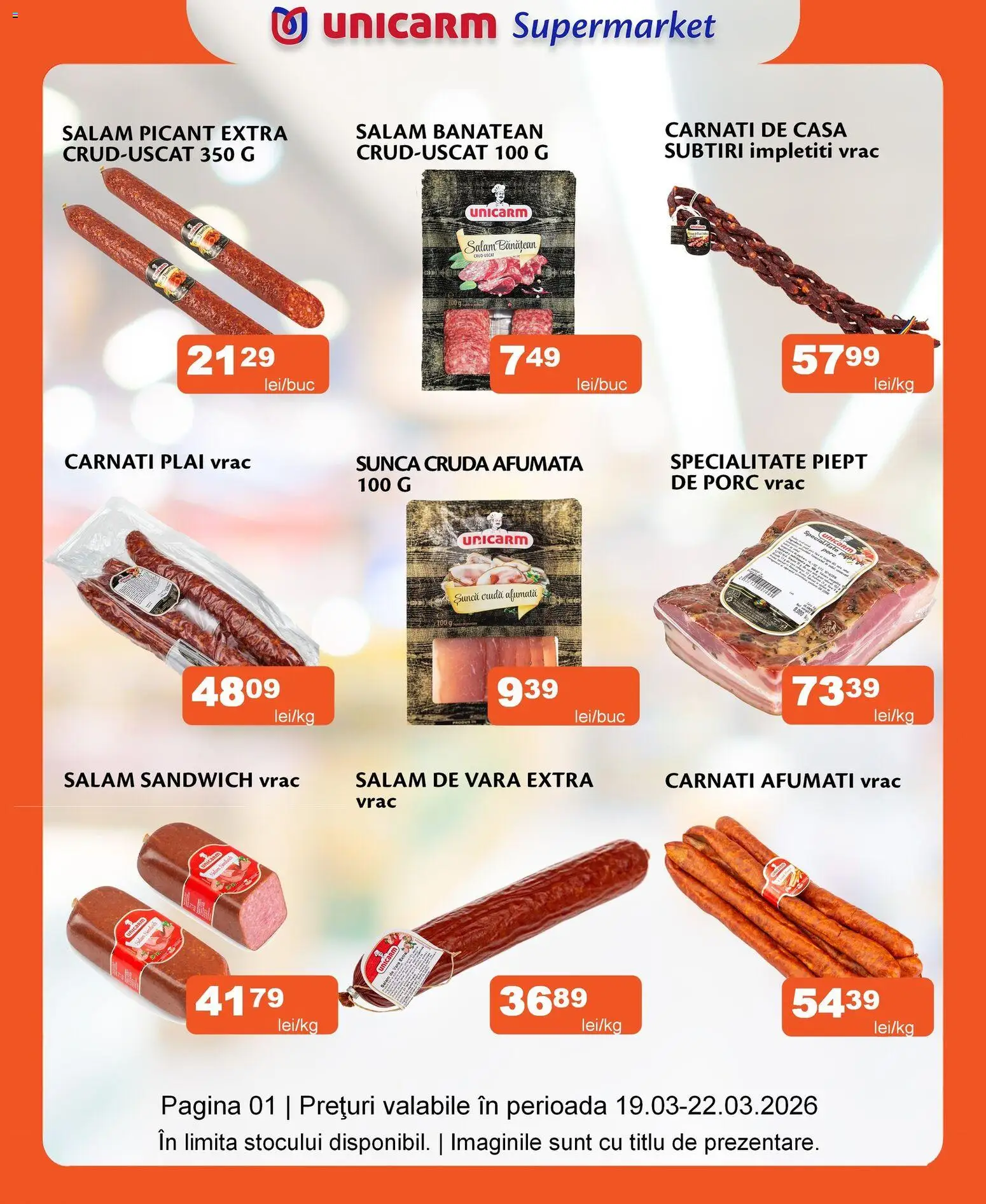 Noul catalog Unicarm – valabil de la 19.03.2026 | Pagină: 2 | Produse: Salam, Șuncă, Cârnați