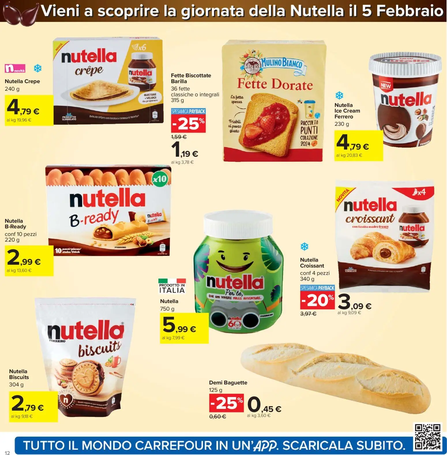 Volantino Carrefour del 27.01.2026 | Pagina: 12 | Prodotti: Nutella, Croissant, Fette biscottate