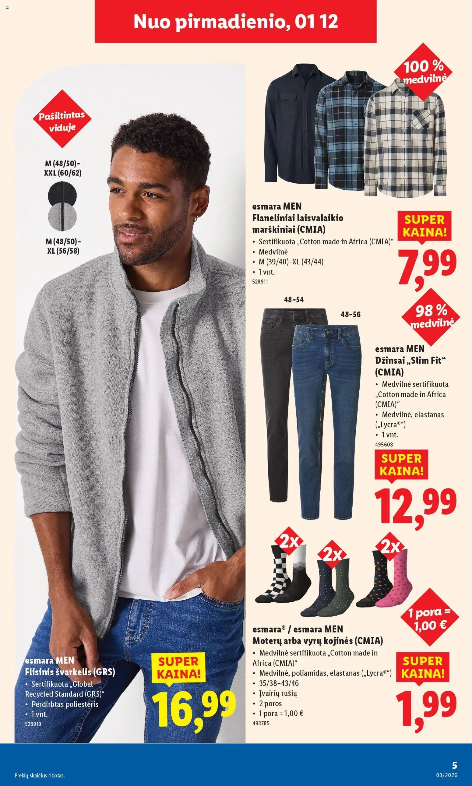 LIDL akcijos nuo 12.01.2026 | Puslapis: 5 | Prekių: Džinsai, Marškiniai, Kojinės