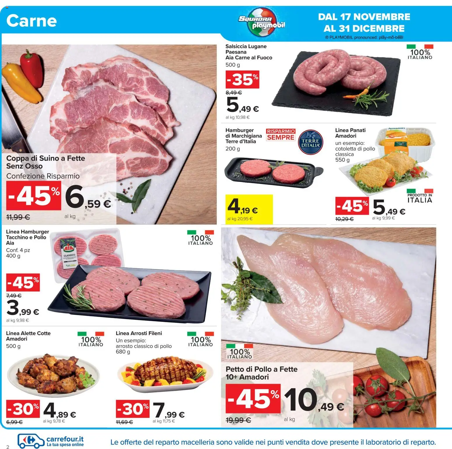 Volantino Carrefour del 02.12.2025 | Pagina: 2 | Prodotti: Petto di Pollo, Pollo, Suino, Salsiccia