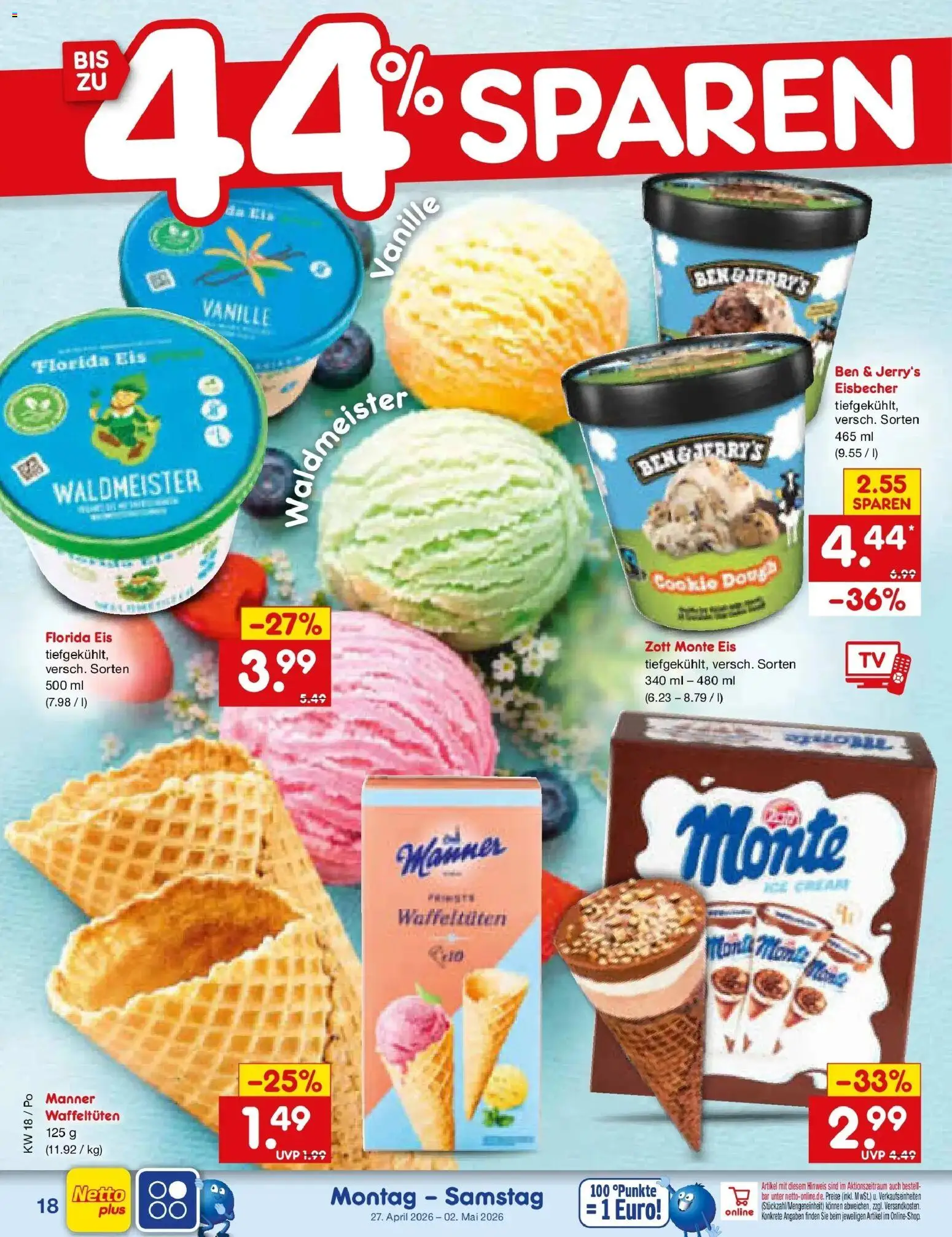 Netto Marken-Discount Prospekt Regensburg	 – gültig ab 27.04.2026 | Seite: 22 | Produkte: Ben & Jerry's, Eis
