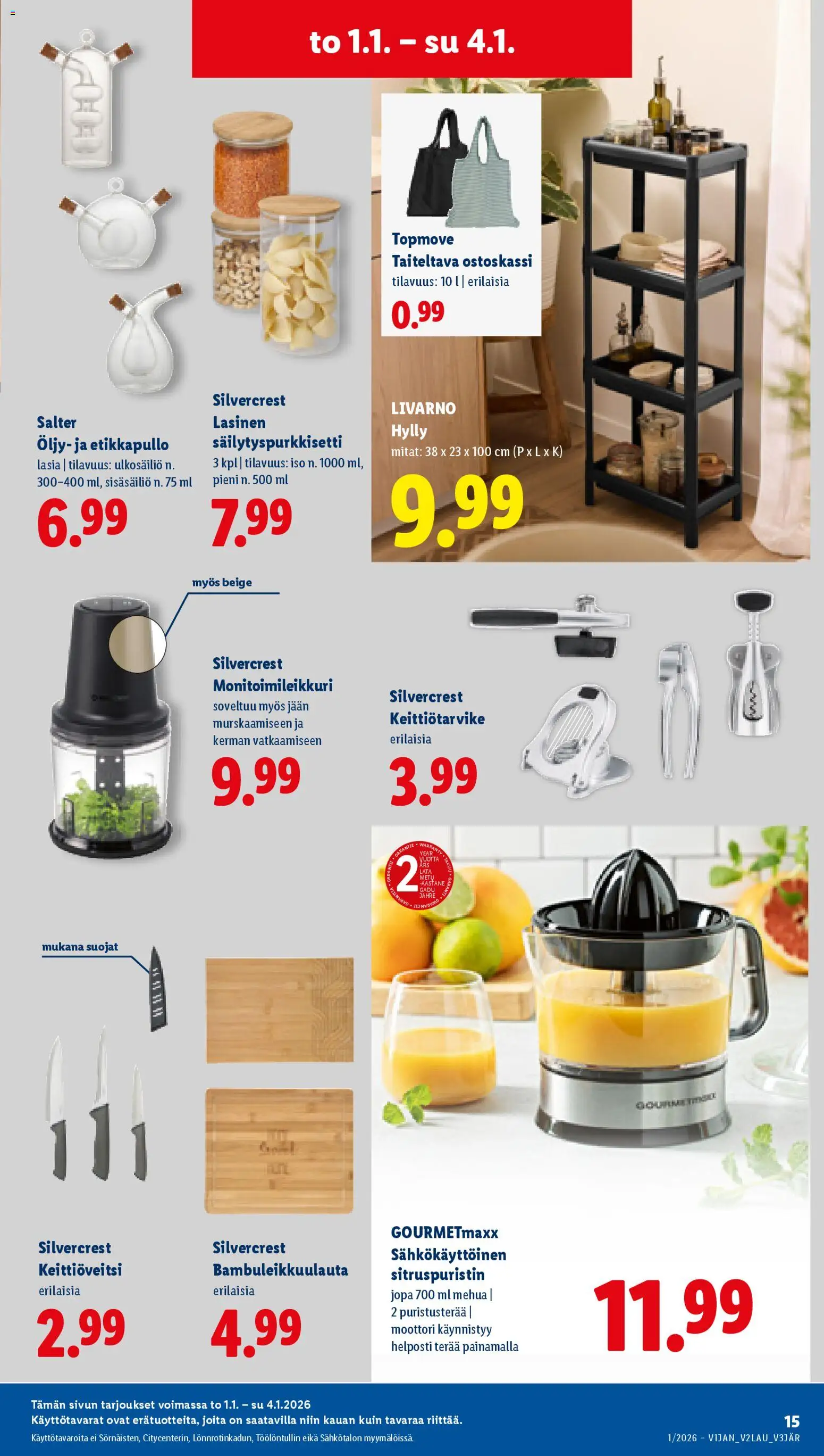 Lidl tarjoukset - Helsinki – voimassa 01.01.2026 alkaen | Sivu: 17 | Tuotteet: Ostoskassi, Hylly, Öljy