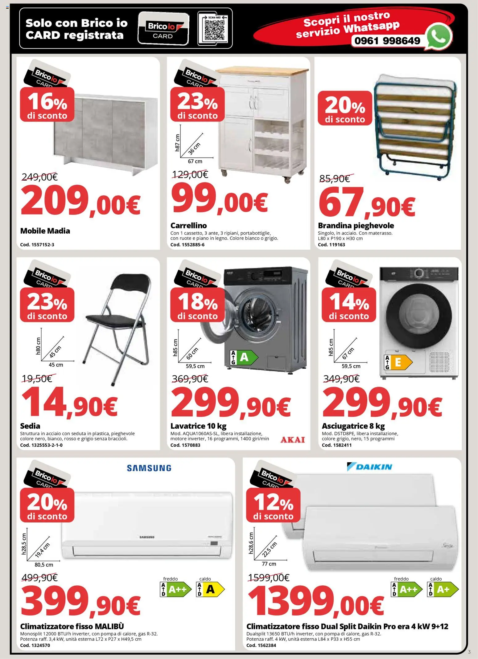 Volantino Brico io del 06.12.2025 | Pagina: 3 | Prodotti: Mobile, Climatizzatore, Lavatrice, Samsung