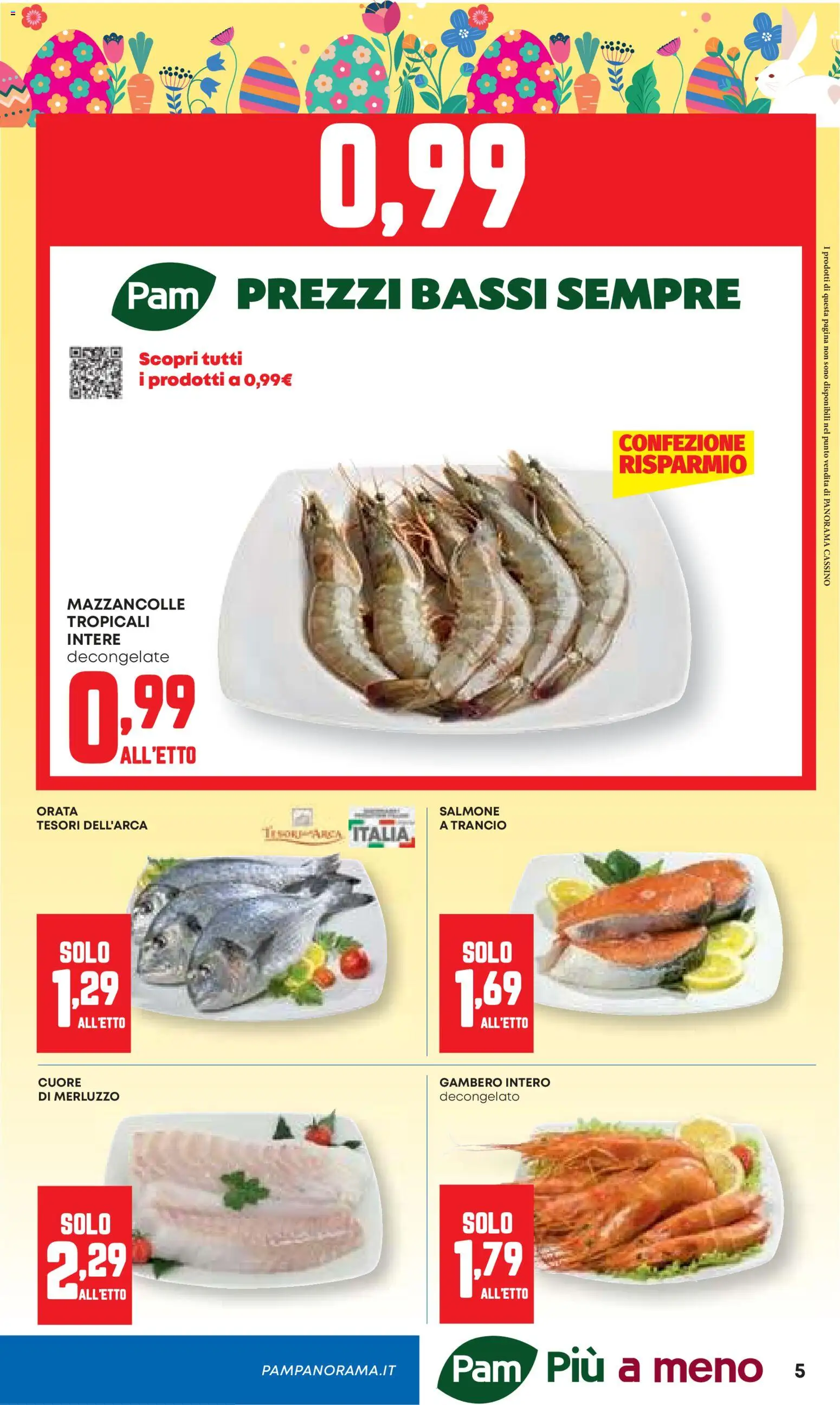 Volantino Panorama del 26.03.2026 | Pagina: 5 | Prodotti: Salmone, Merluzzo, Mazzancolle, Orata