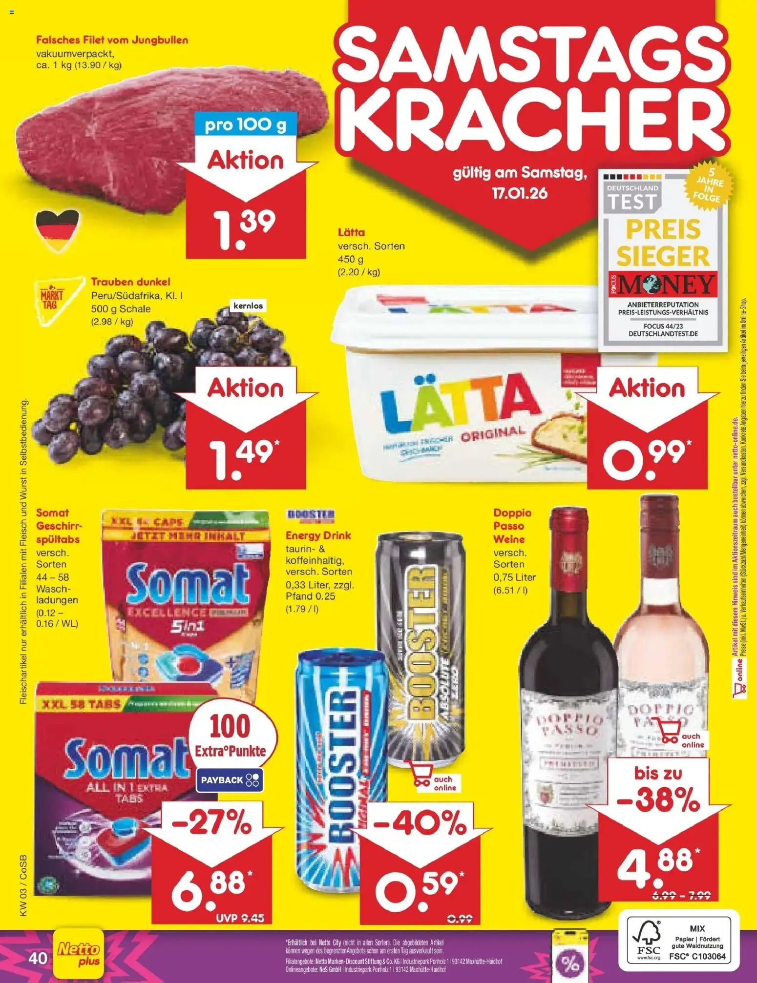 Netto Marken-Discount prospekt Bitterfeld-Wolfen	 – gültig ab 12.01.2026 | Seite: 50 | Produkte: Energy, Trauben, Lätta, Fleisch