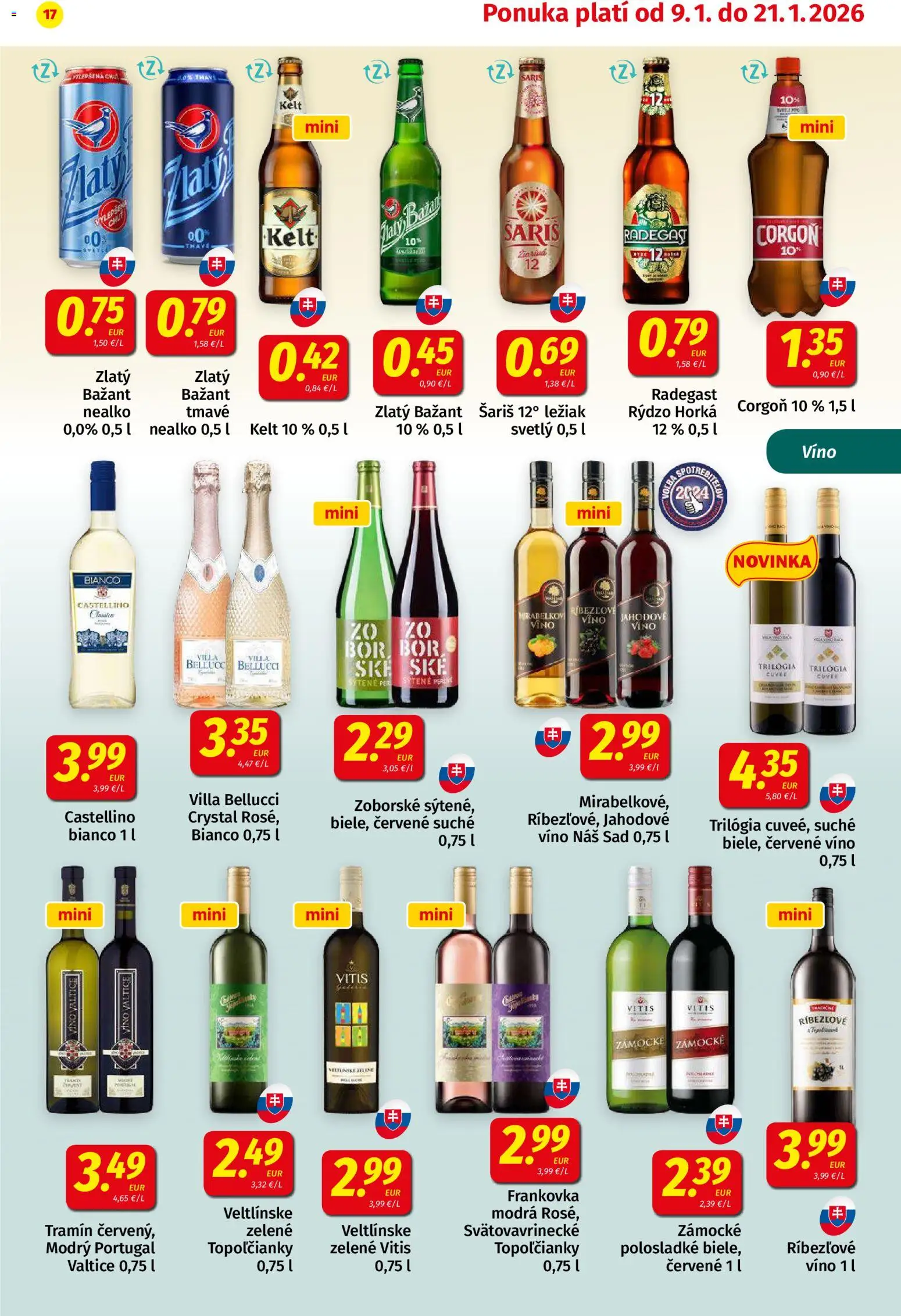Nové Koruna akcie – leták je platný od 09.01.2026 | Strana: 17 | Produkty: Kelt, Radegast, Červené víno, Corgoň