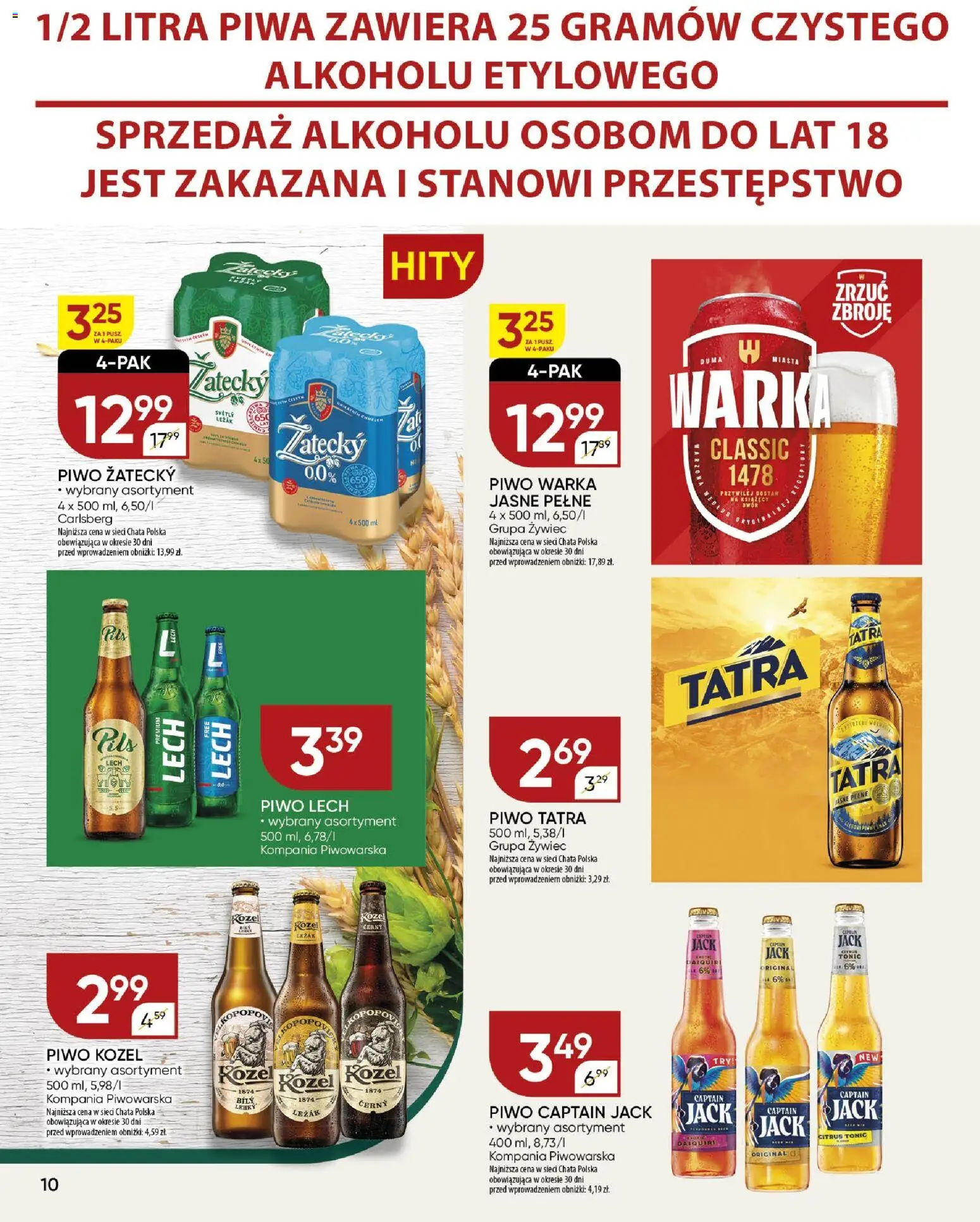 Chata Polska Gazetka od 08.01.2026 | Strona: 10 | Produkty: Leżak, Piwo Warka, Piwo, Piwo kozel