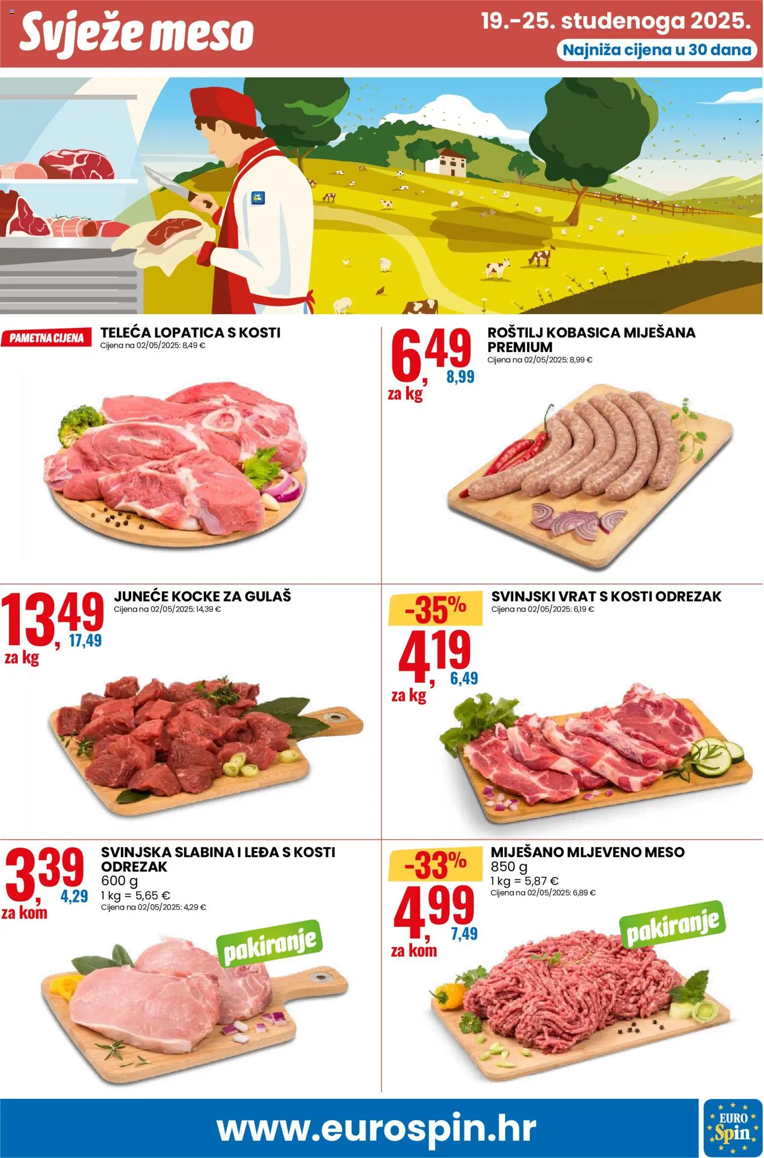 Eurospin katalog | vrijedi od 19.11.2025 | Stranica: 9 | Proizvodi: Roštilj, Svinjski vrat, Mljeveno meso, Kobasica