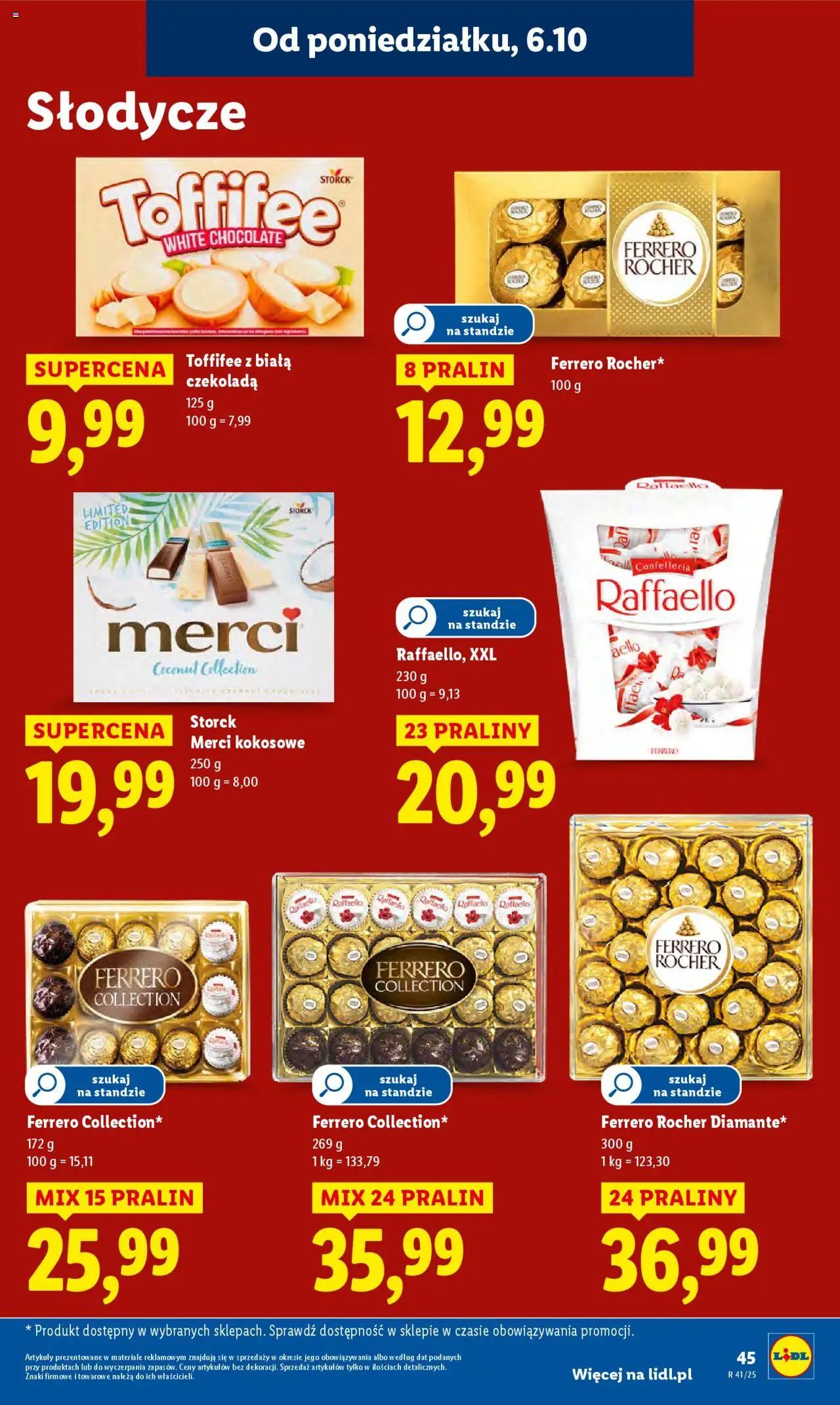 Lidl Gazetka od 06.10.2025 | Strona: 45 | Produkty: Praliny, Merci, Czekolada, Ferrero rocher