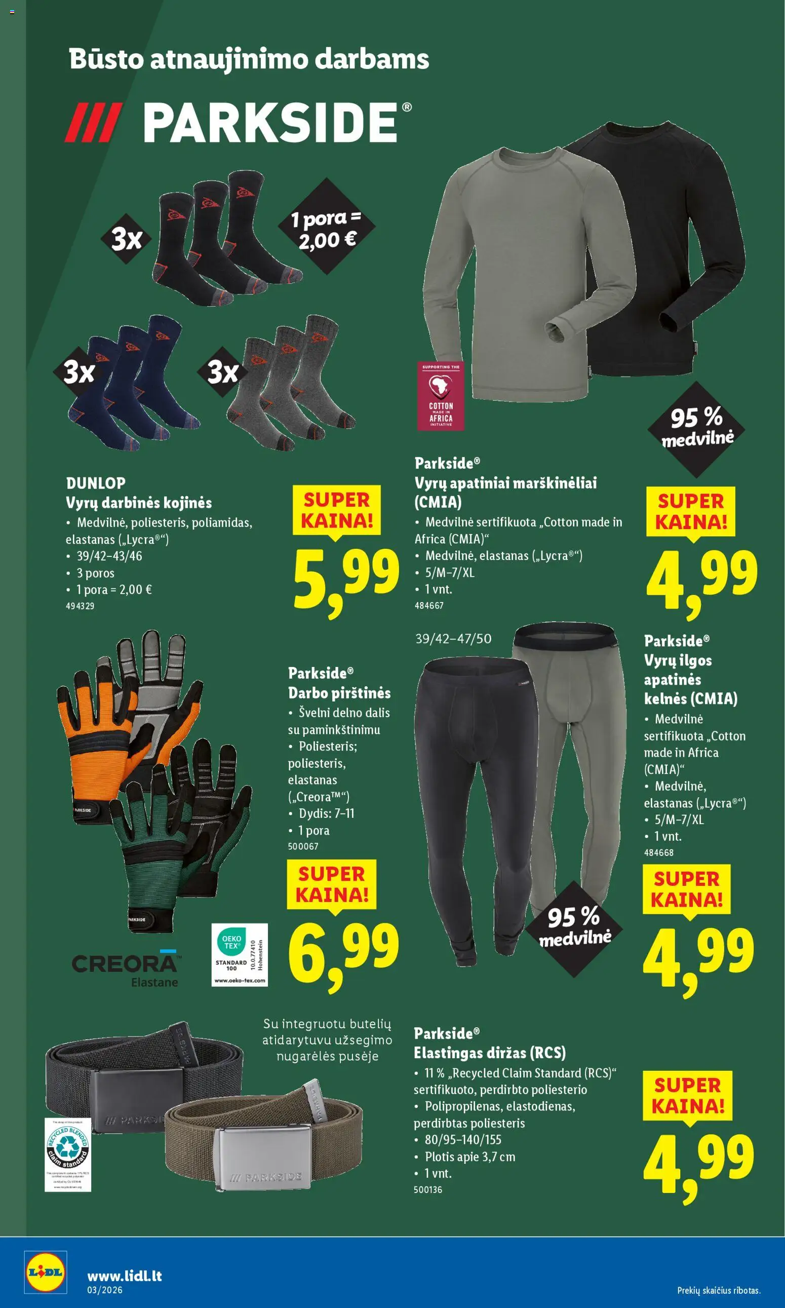 LIDL akcijos nuo 12.01.2026 | Puslapis: 18 | Prekių: Marškinėliai, Kojinės, Pirštines, Diržas