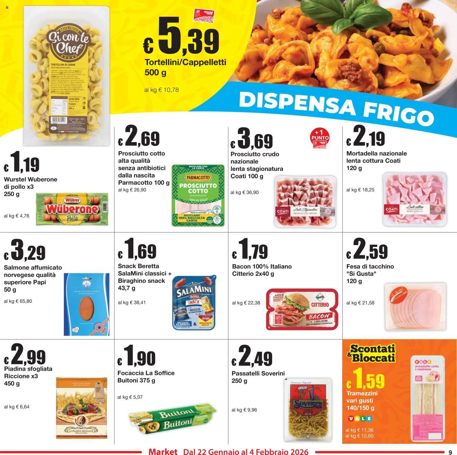 Volantino Sì con Te del 22.01.2026 | Pagina: 9 | Prodotti: Pollo, Tè, Prosciutto, Wurstel