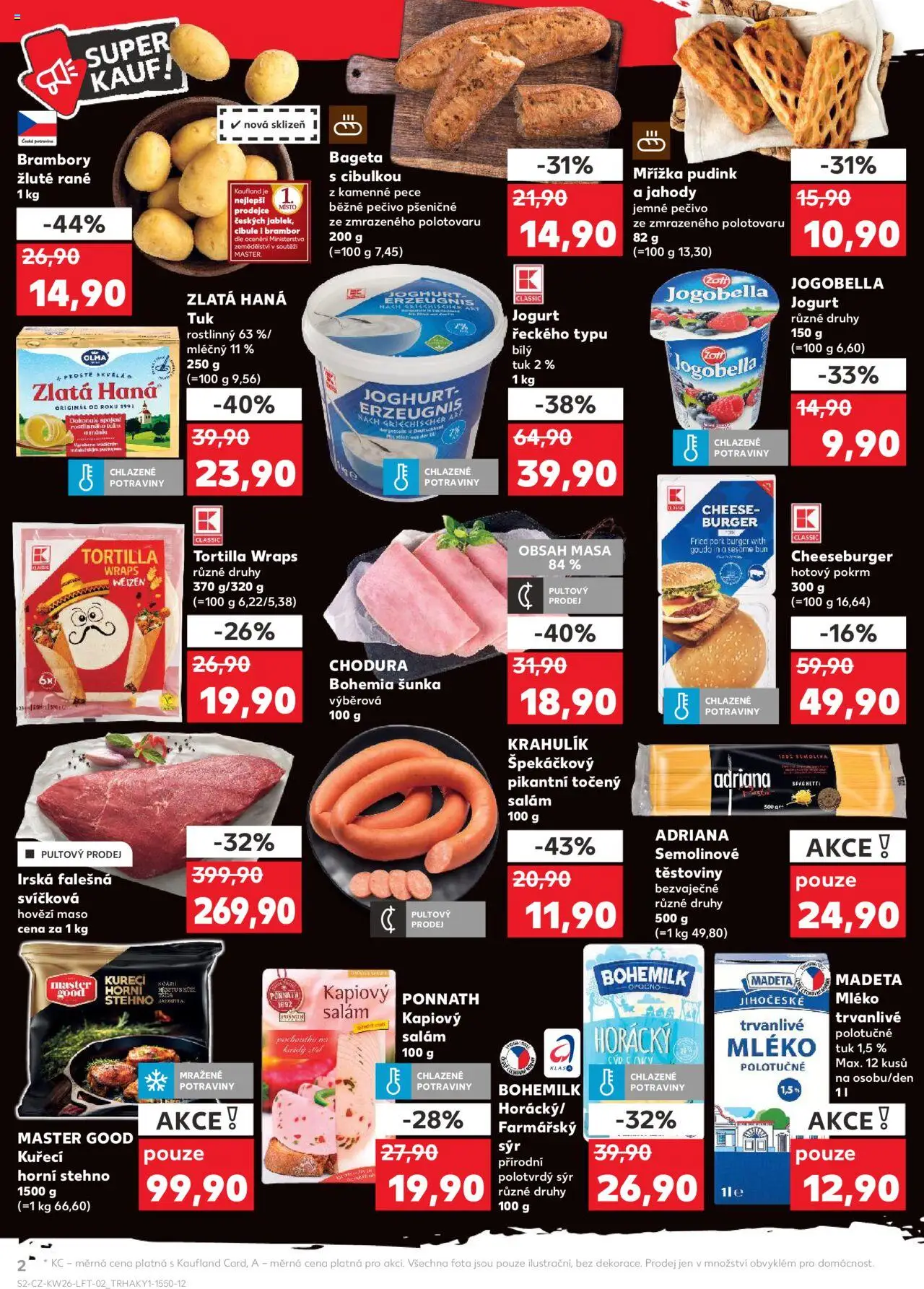 Kaufland leták od 25.06.2025 | Strana: 2 | Produkty: Mléko, Tortilla wraps, Pečivo, Bageta