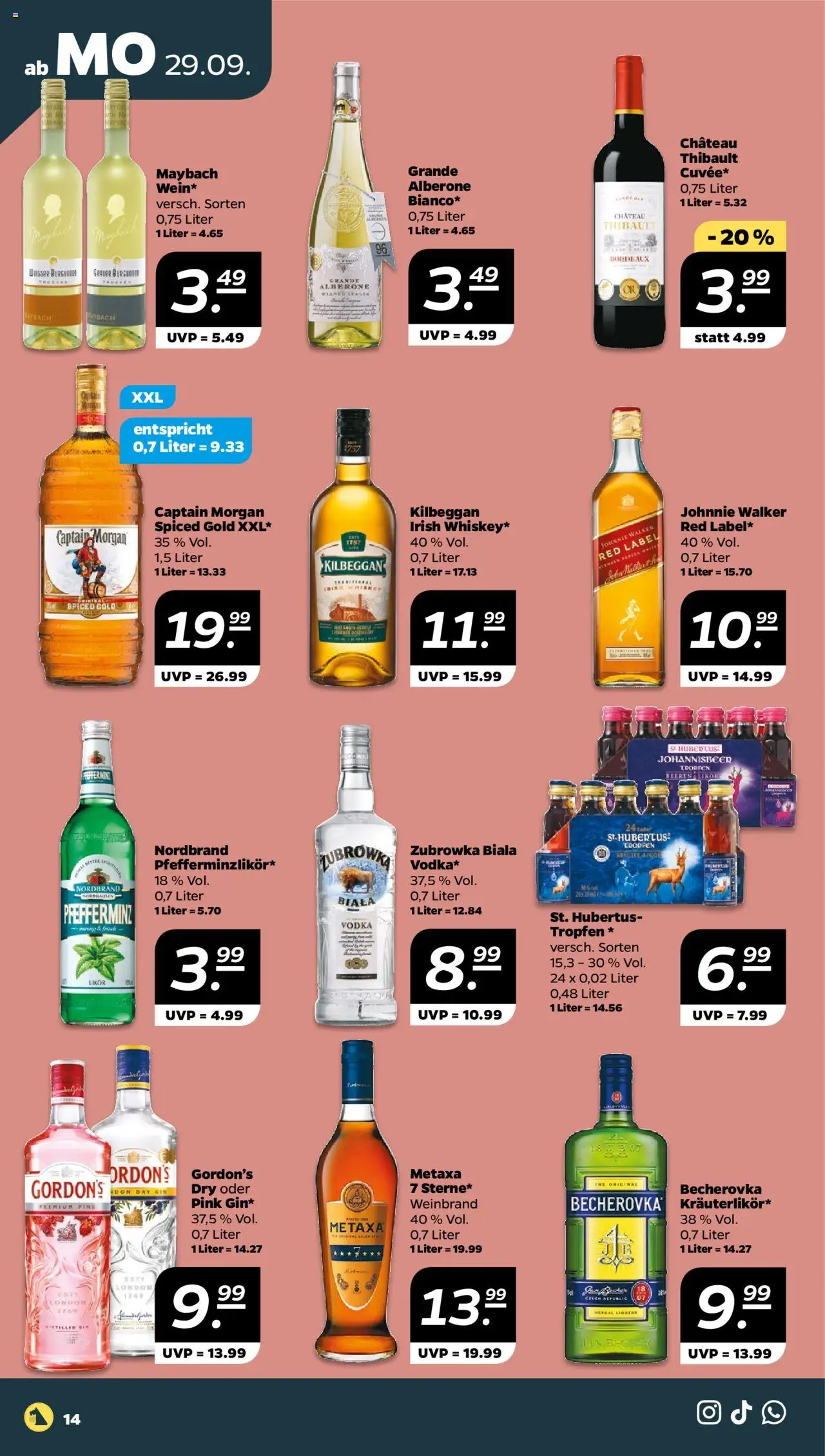 Netto Prospekt 	 – gültig ab 29.09.2025 | Seite: 14 | Produkte: Likör, Captain morgan, Vodka, Gin