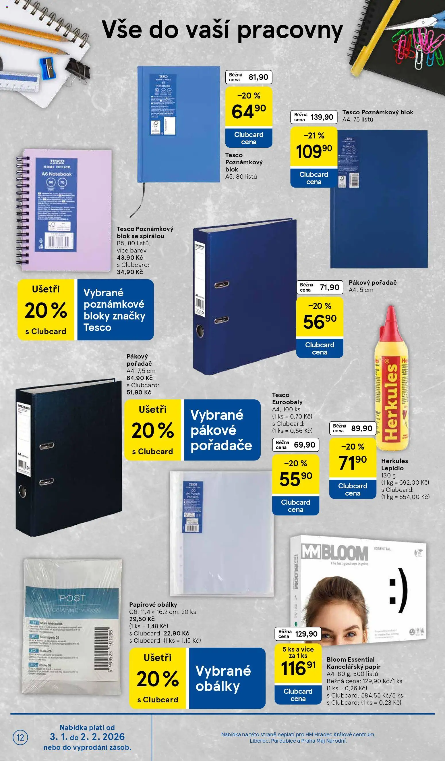 Tesco leták - Hypermarket od 07.01.2026 | Strana: 12 | Produkty: Kancelářský papír, Notebook, Blok