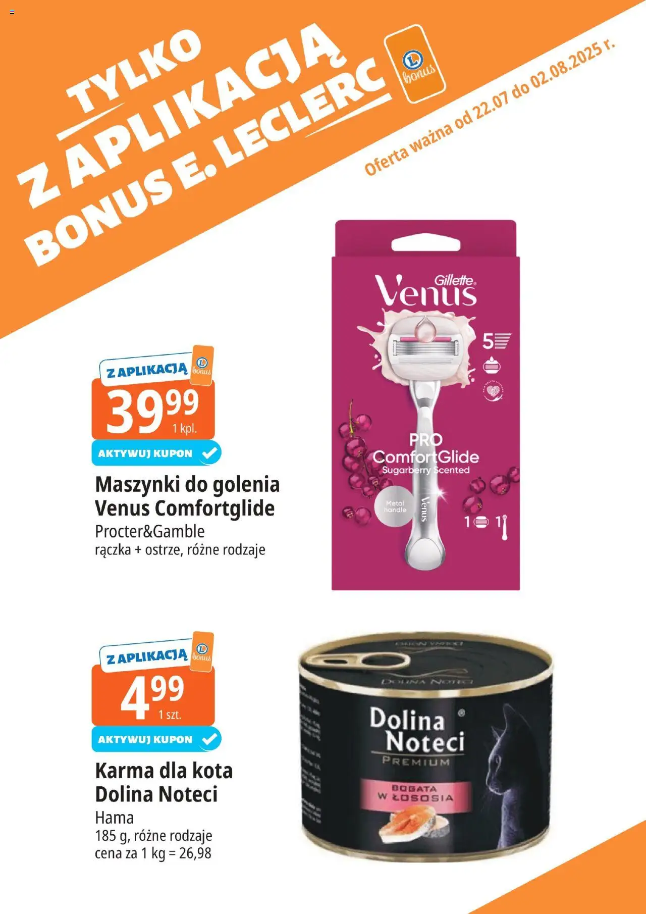 E.Leclerc Gazetka - Zamość kupony dodatkowe od 22.07.2025 | Strona: 10 | Produkty: Gillette, Maszynki do golenia, Karma dla kota