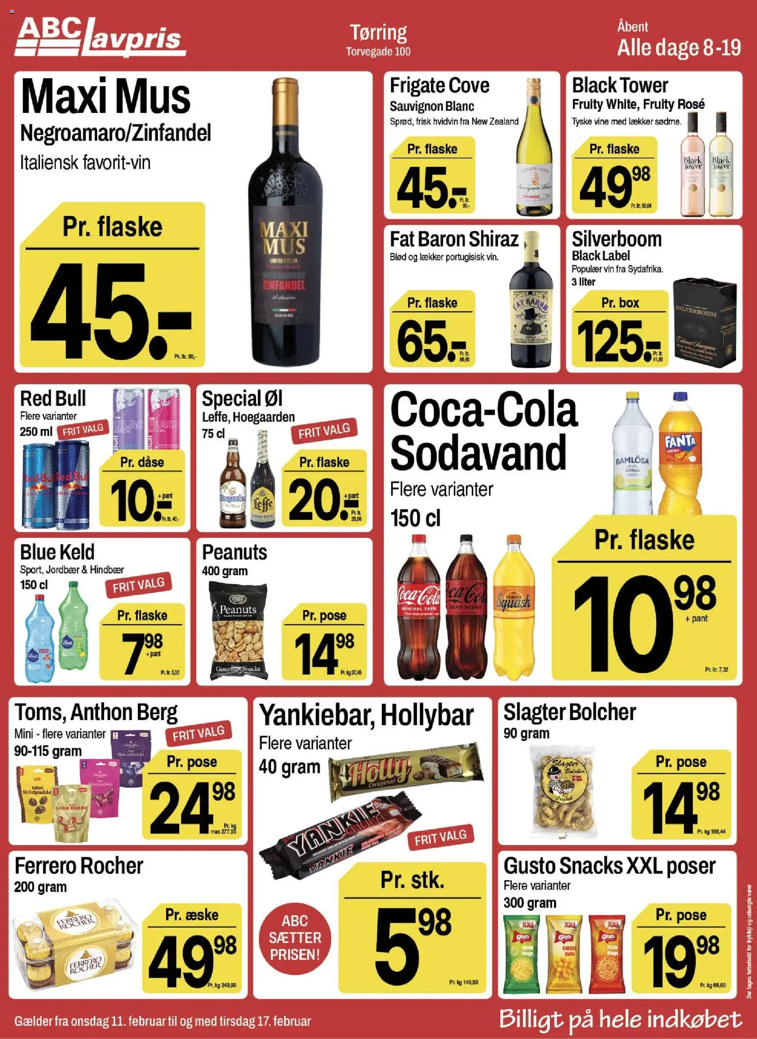 Abc Lavpris tilbudsavis – gyldig fra 11.02.2026 | Side: 9 | Produkter: Vin, Peanuts, Hindbær, Fanta