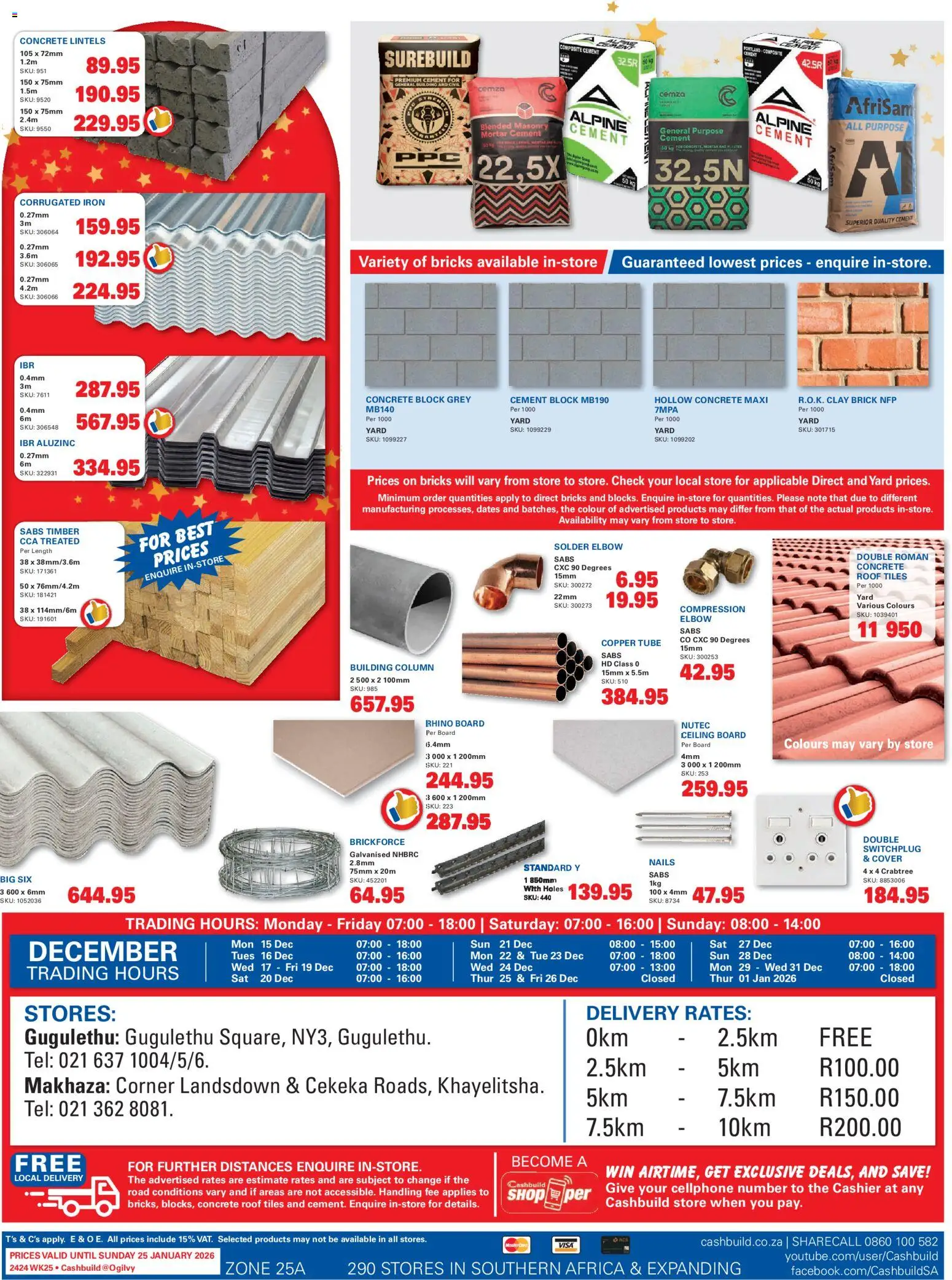 New Cashbuild catalogue – valid from 15.12.2025 | Page: 2 | Products: Dates, Cover, Copper tube, Cement