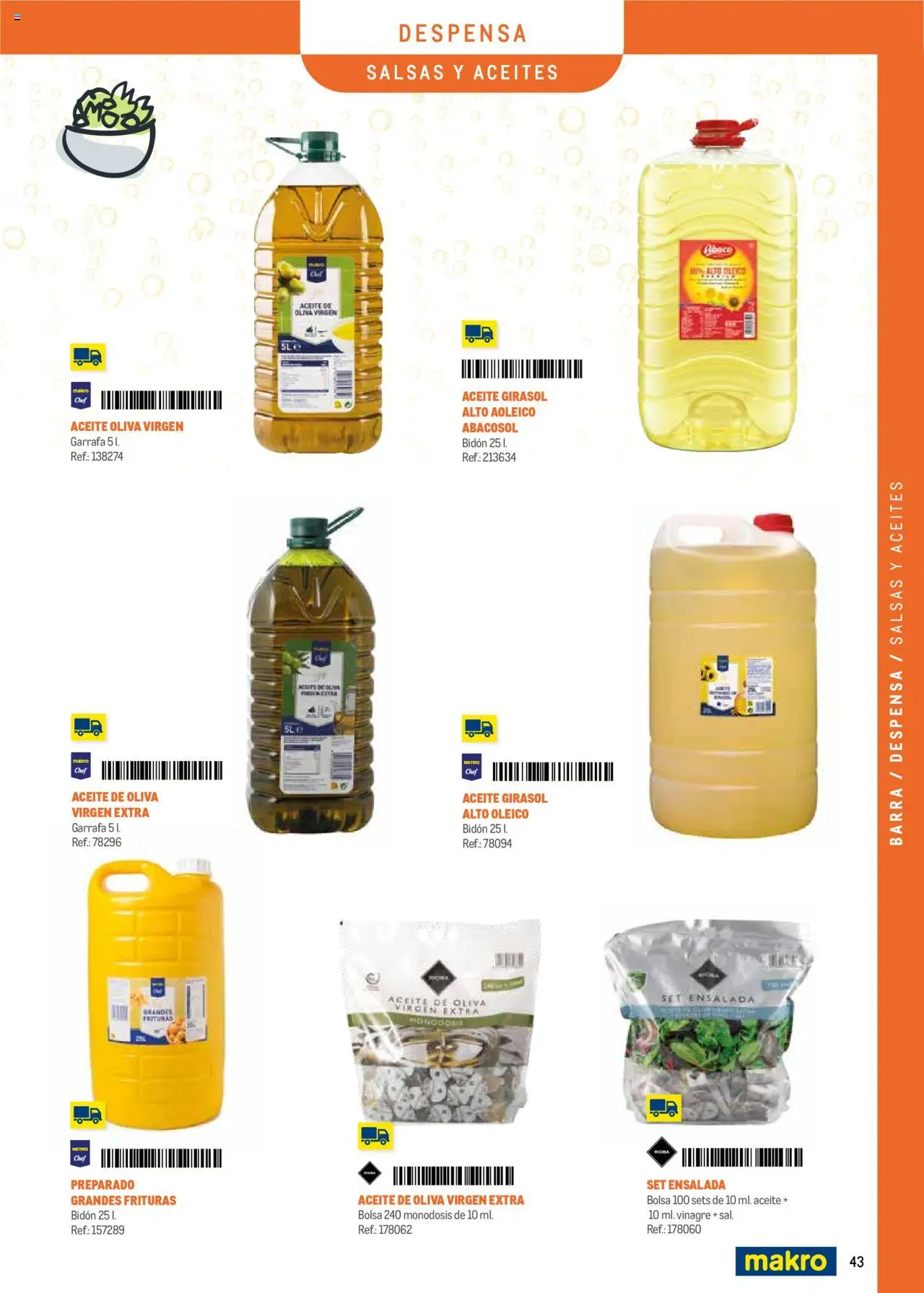 Makro - Menú y Barra Península │ válido desde el 08.09.2025 | Página: 43 | Productos: Aceite de oliva, Ensalada, Aceite de oliva virgen extra, Bolsa