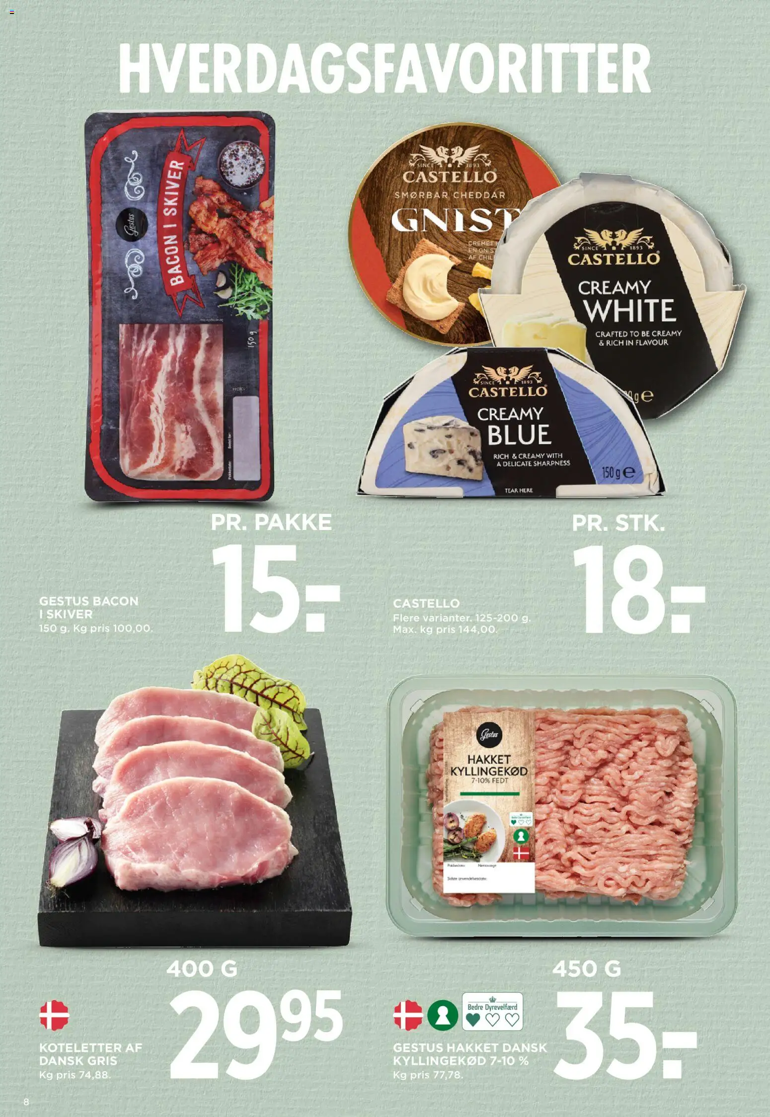 Meny tilbudsavis – gyldig fra 24.10.2025 | Side: 8 | Produkter: Cheddar, Kyllingekød, Koteletter, Bacon
