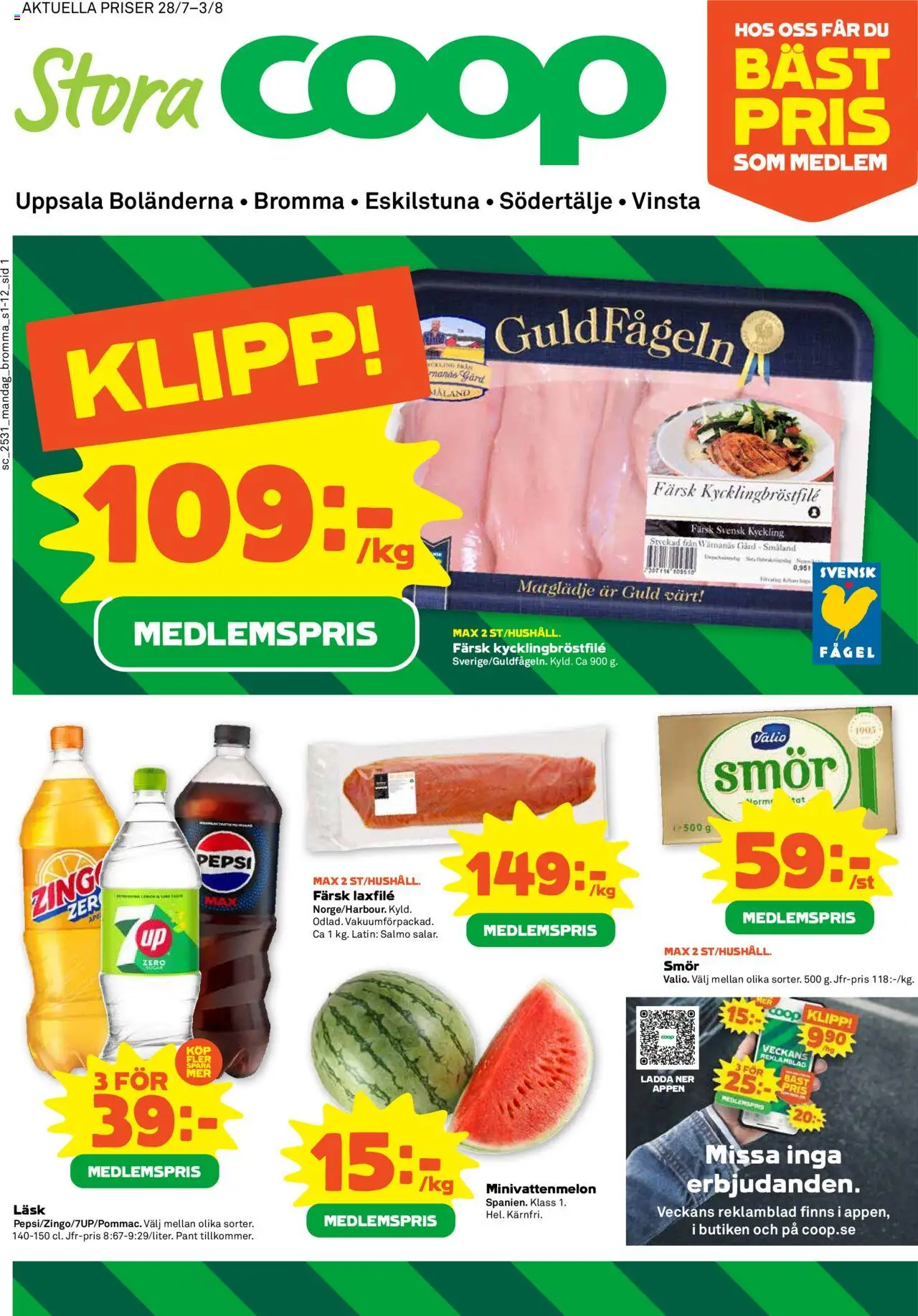 Stora Coop reklamblad aktuell från 28.07.2025 | Sida: 1 | Produkter: Pepsi, Smör