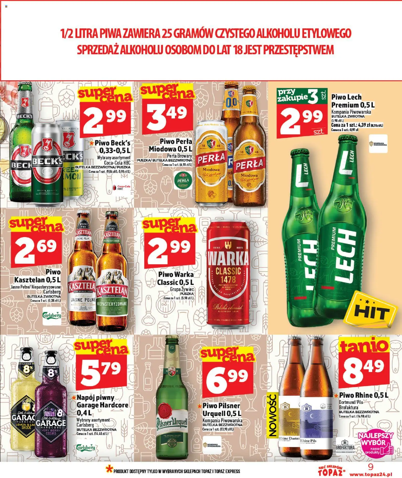 Topaz Gazetka - Ceny małe na stałe od 12.02.2026 | Strona: 9 | Produkty: Piwo perła, Warka, Piwo Warka, Piwo