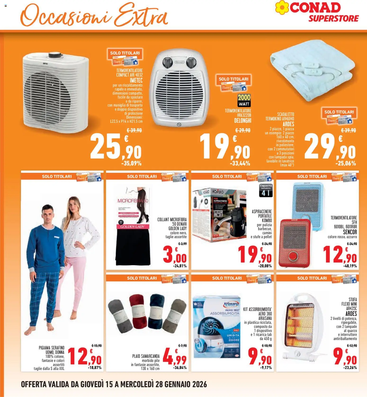 Volantino Conad del 15.01.2026 | Pagina: 28 | Prodotti: Pile, Stufa, Lavatrice, Lampada