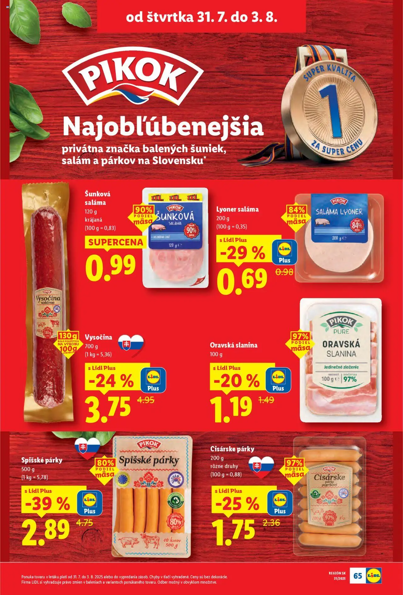 Lidl leták │ platný od 28.07.2025 | Strana: 63 | Produkty: Saláma, Slanina, Párky