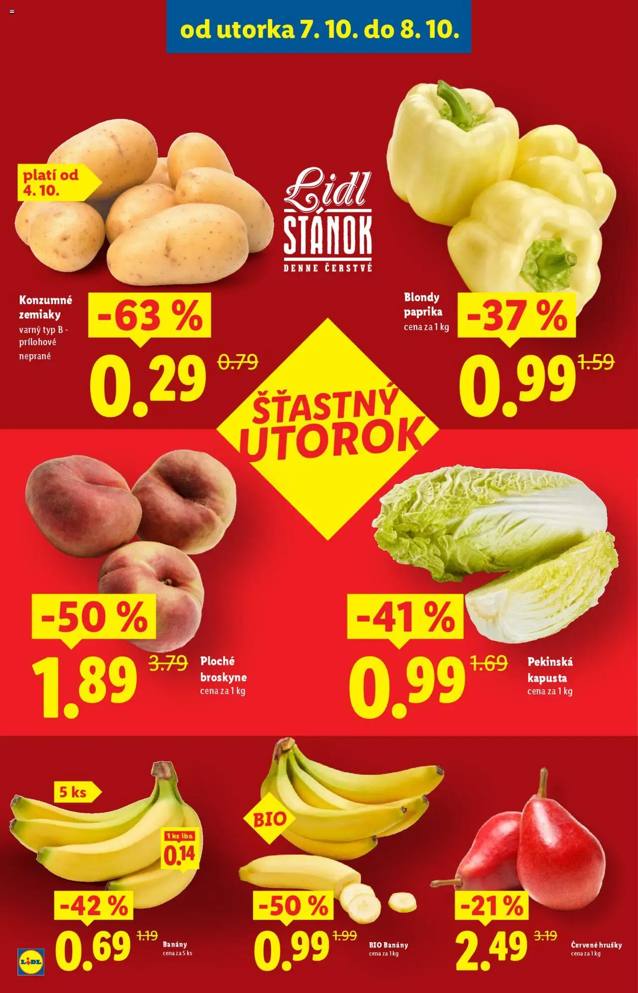 Nové Lidl akcie – leták je platný od 09.10.2025 | Strana: 49 | Produkty: Kapusta, Banány, Zemiaky, Broskyne
