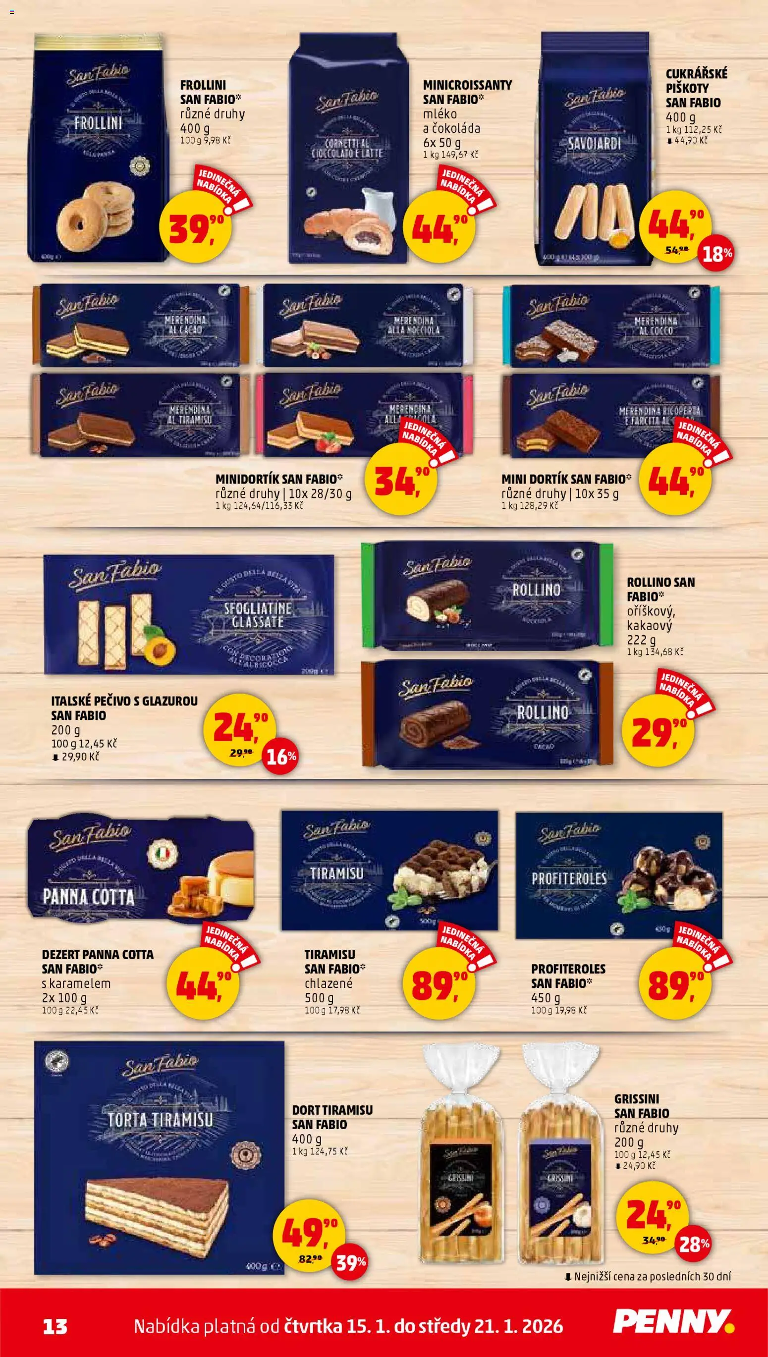 Penny Market leták - Čtvrtečník od 15.01.2026 | Strana: 13 | Produkty: Profiteroles, Panna cotta, Pečivo, Dort