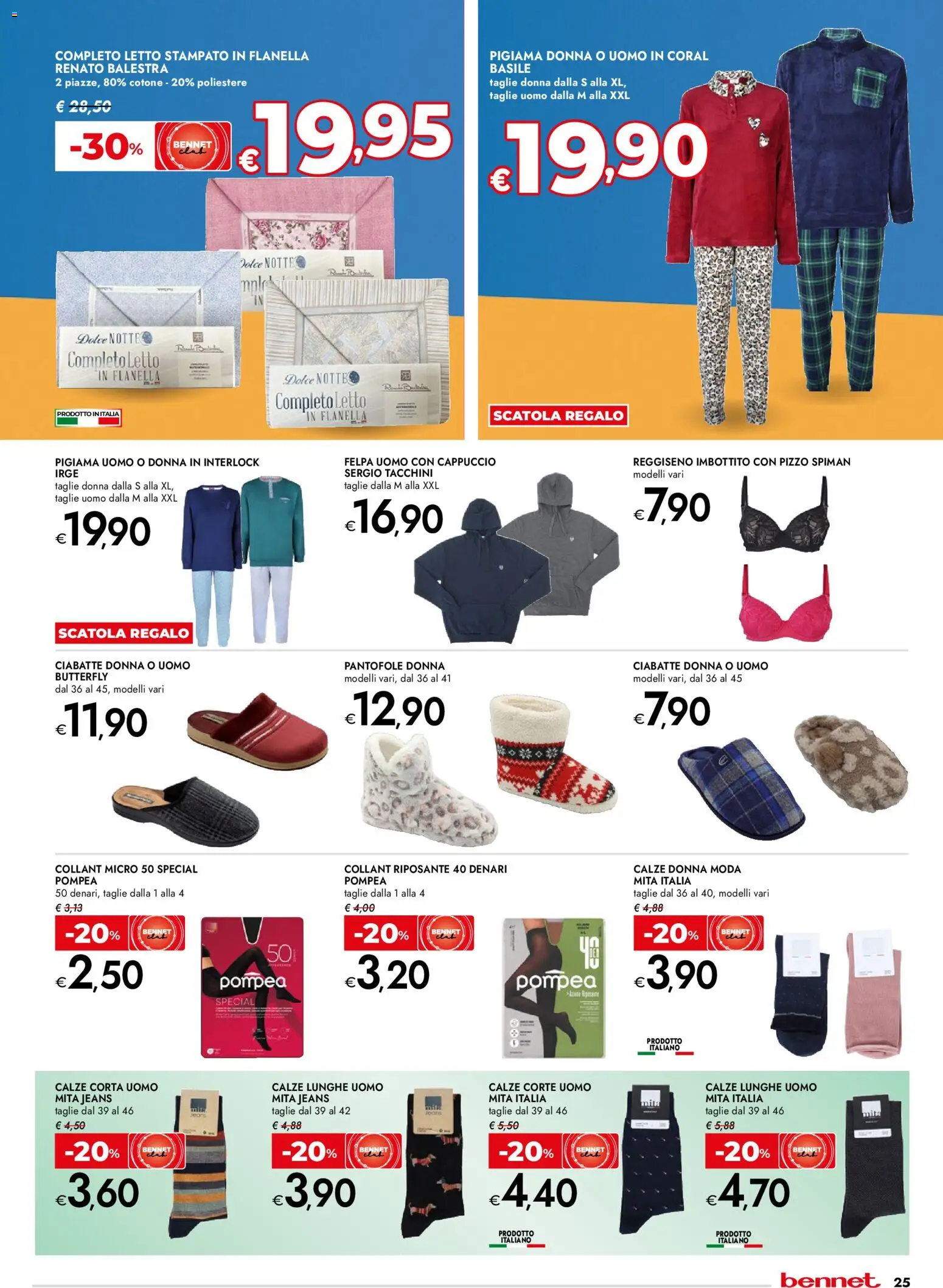 Volantino bennet del 27.11.2025 | Pagina: 25 | Prodotti: Felpa, Pantofole, Cappuccio, Scatola