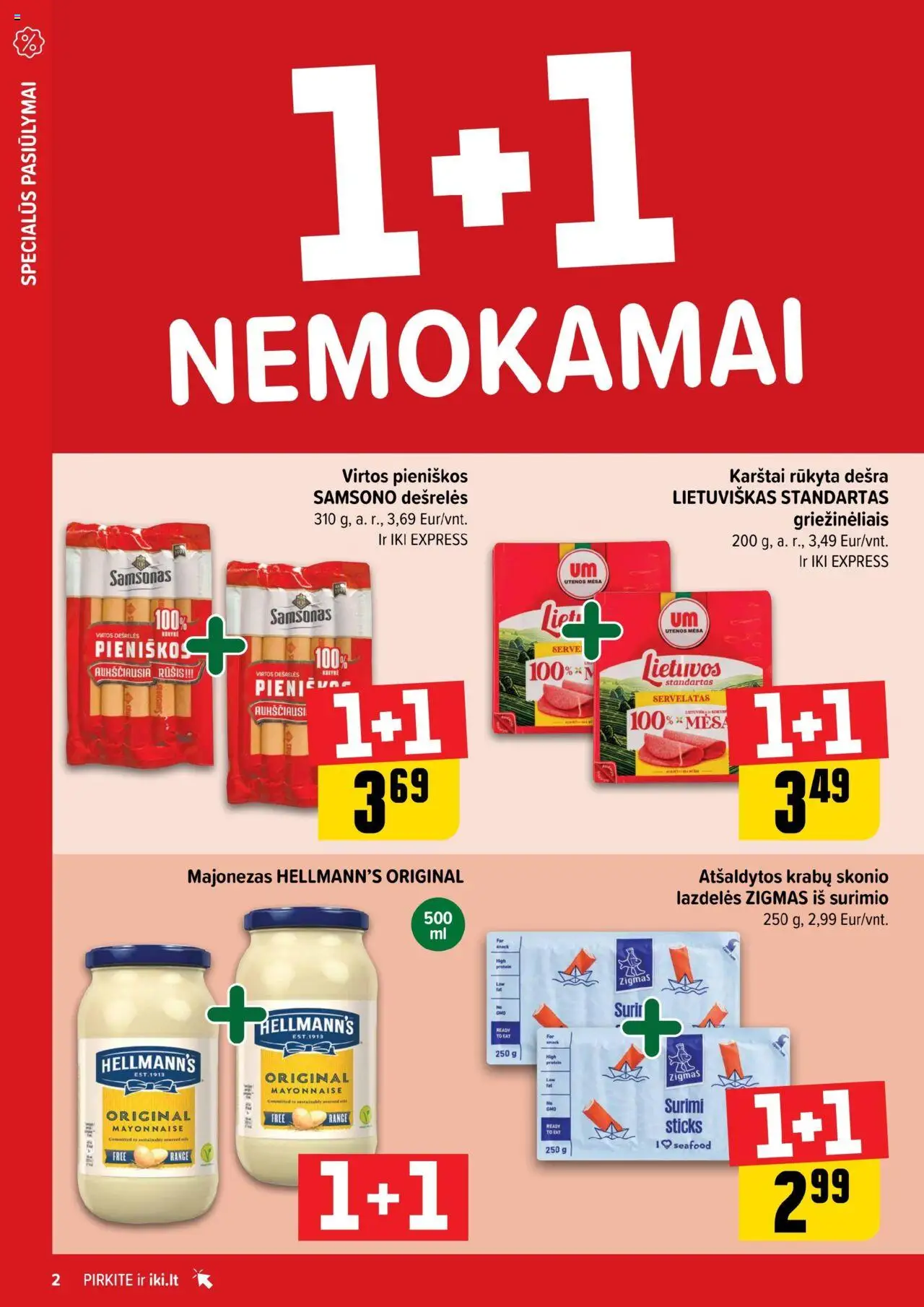 IKI akcijos nuo 20.10.2025 | Puslapis: 2 | Prekių: Dešrelės, Majonezas, Dešra