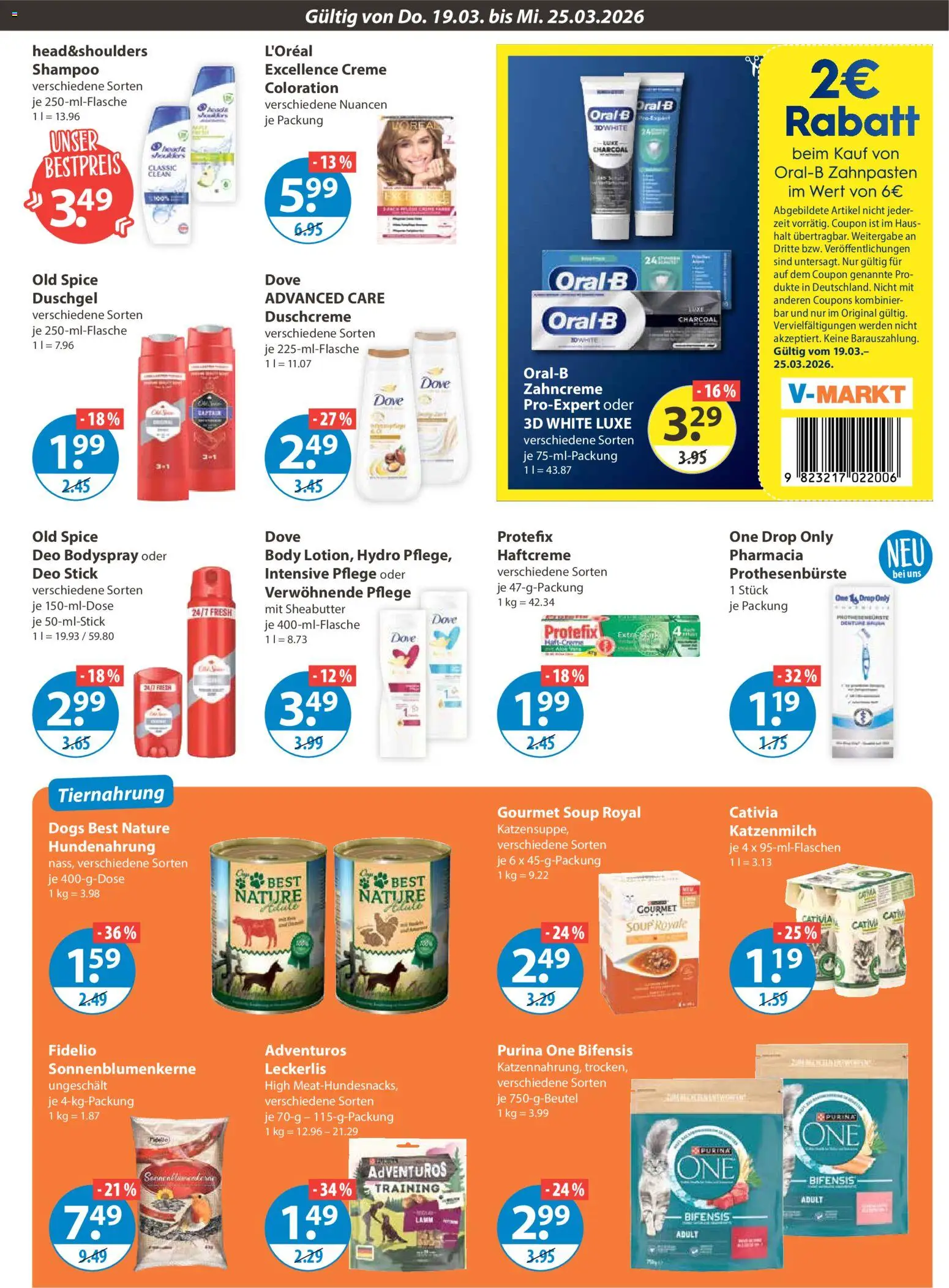 V-Markt - Schwaben/Oberbayern – gültig ab 19.03.2026 | Seite: 13 | Produkte: Purina one, Creme, Duschgel, Deo Stick