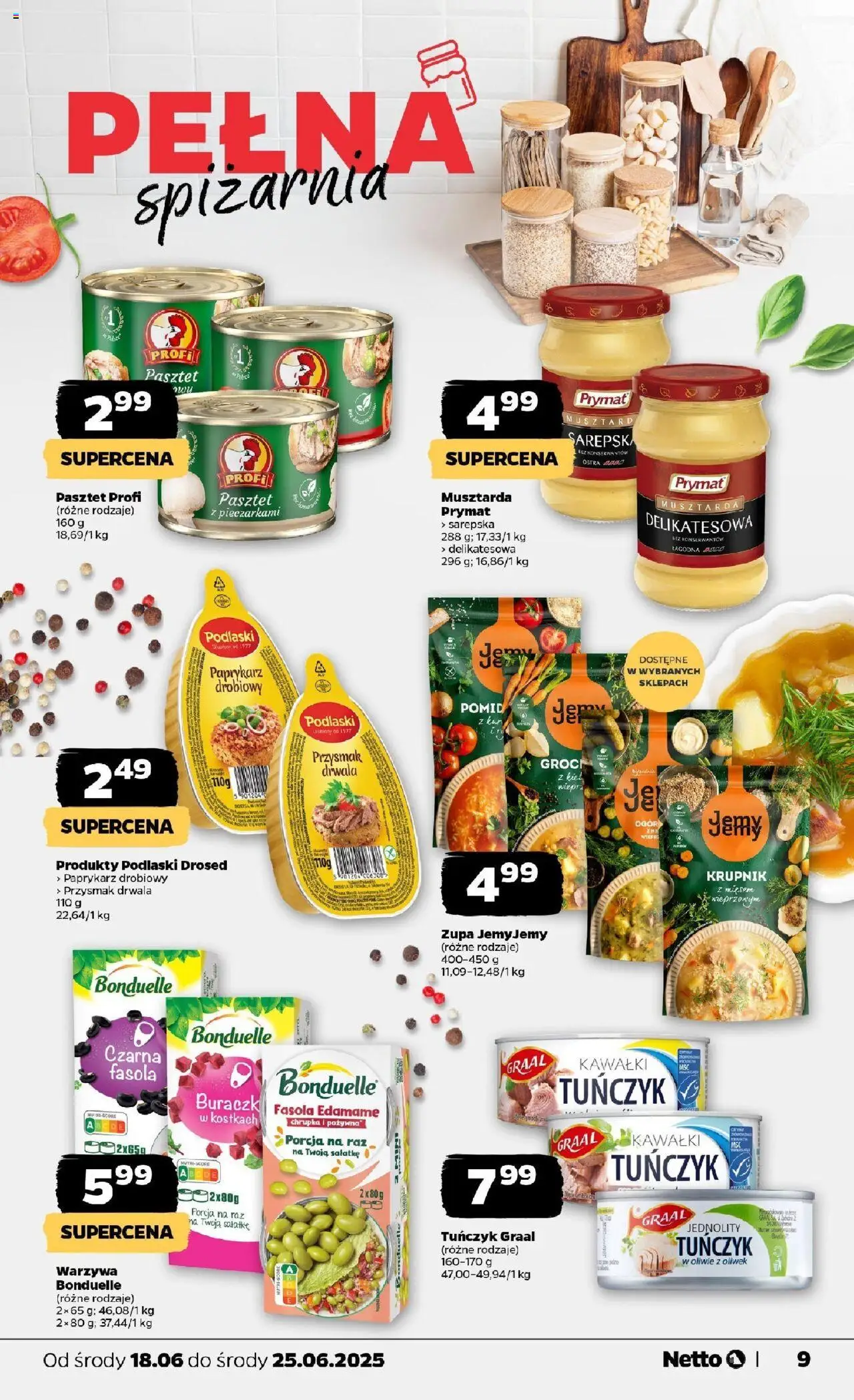 Netto gazetka - Spożywcza od 18.06.2025 | Strona: 9 | Produkty: Paprykarz, Tuńczyk, Zupa, Czarna fasola