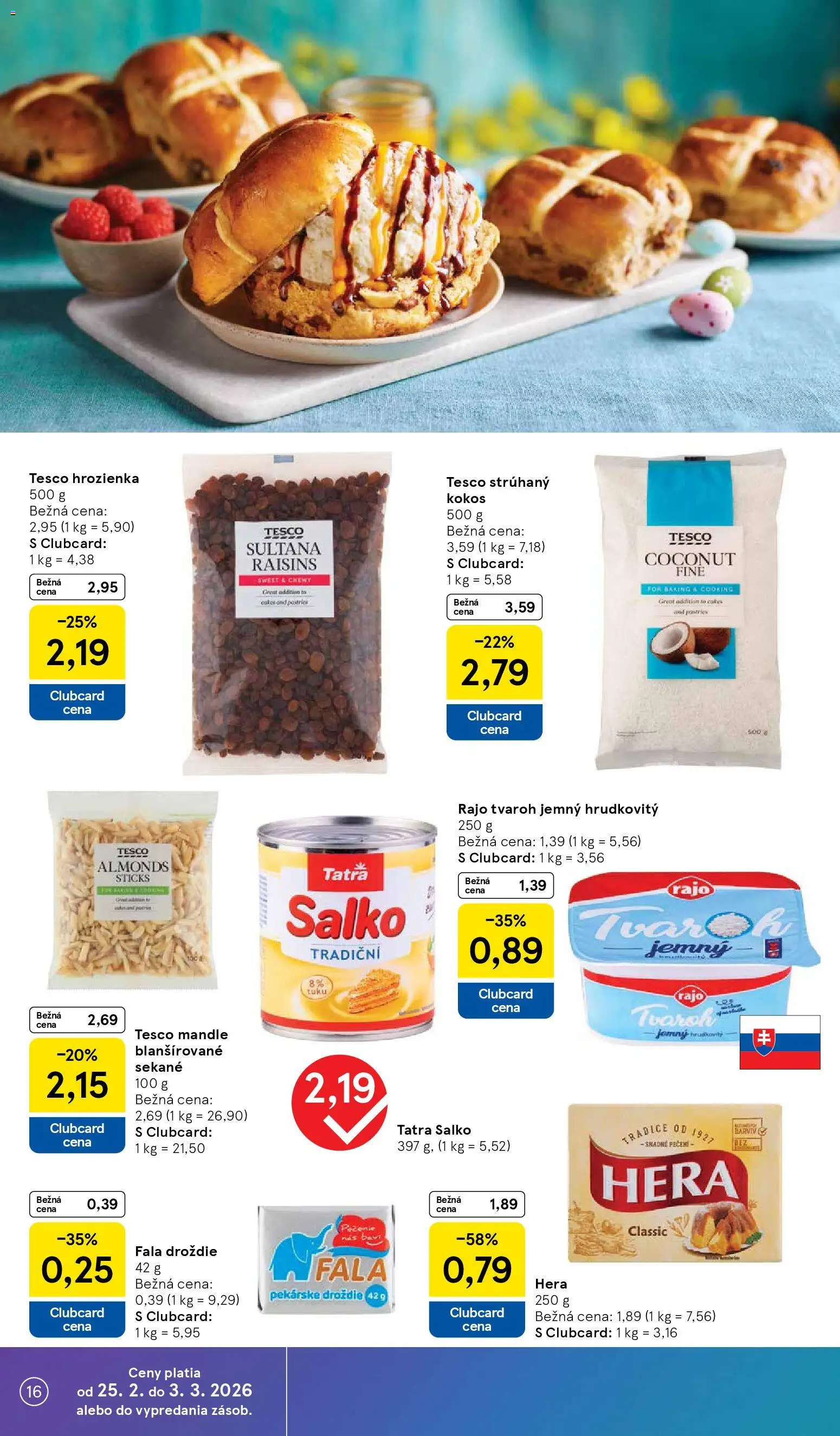 Nové Tesco akcie – leták je platný od 25.02.2026 | Strana: 16 | Produkty: Salko, Tvaroh, Hrozienka, Hera