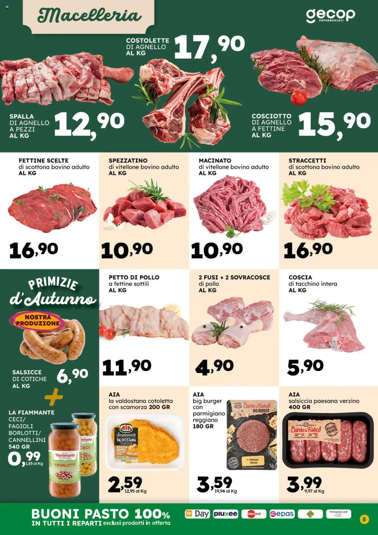 Volantino GECOP del 22.09.2025 | Pagina: 8 | Prodotti: Petto di Pollo, Ceci, Tacchino, Macinato