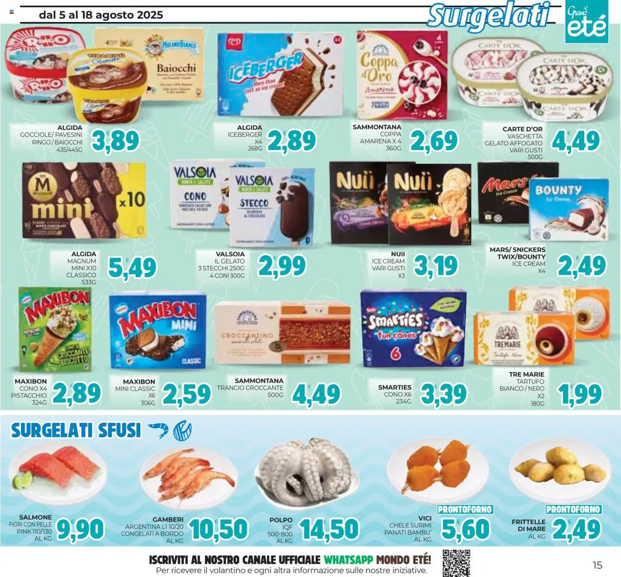 Volantino Eté del 05.08.2025 | Pagina: 15 | Prodotti: Tartufo, Salmone, Gamberi, Gelato