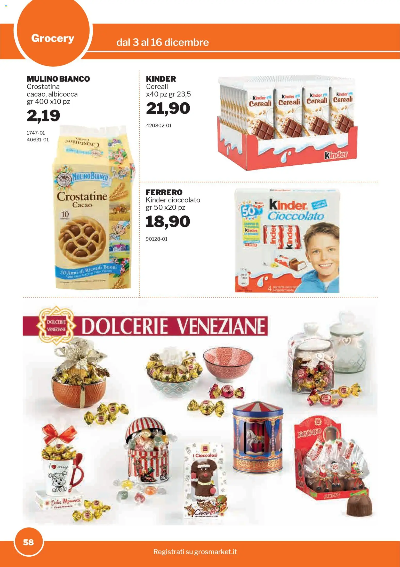 Volantino Sogegross del 03.12.2025 | Pagina: 58 | Prodotti: Cioccolato, Cereali, Crostatine, Cacao