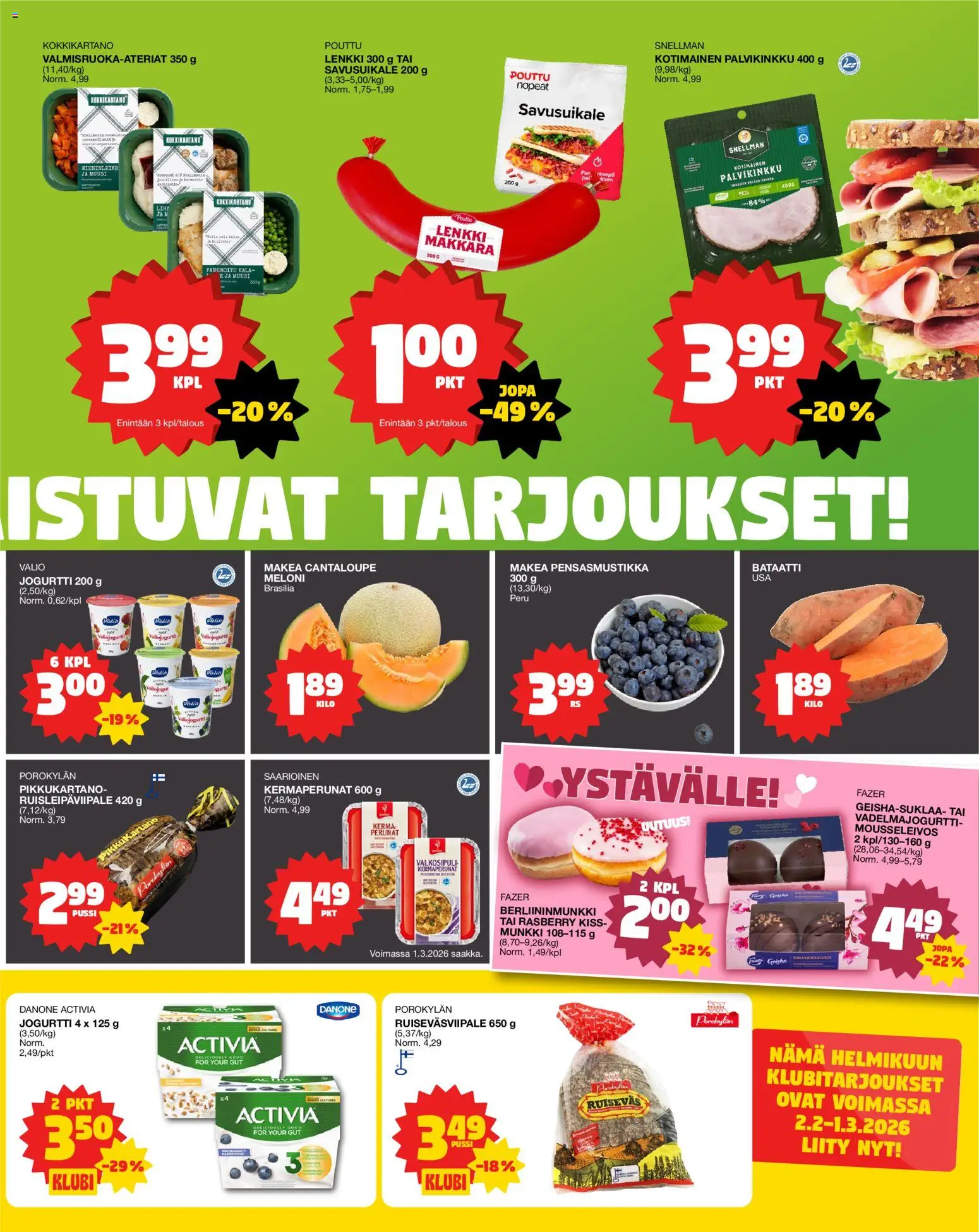 Tokmanni Ruokatarjoukset – voimassa 12.02.2026 alkaen | Sivu: 3 | Tuotteet: Valkosipuli, Mousse, Cantaloupe, Kala