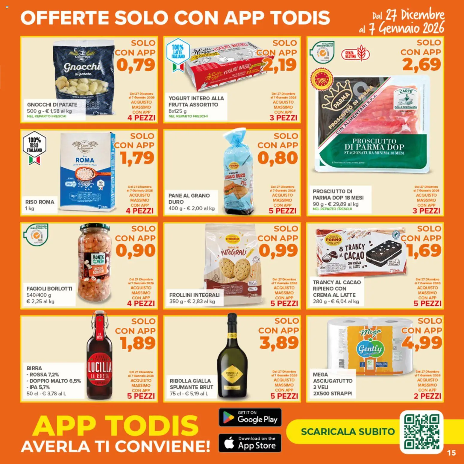 Volantino Todis del 27.12.2025 | Pagina: 15 | Prodotti: Crema, Pane, Latte, Spumante