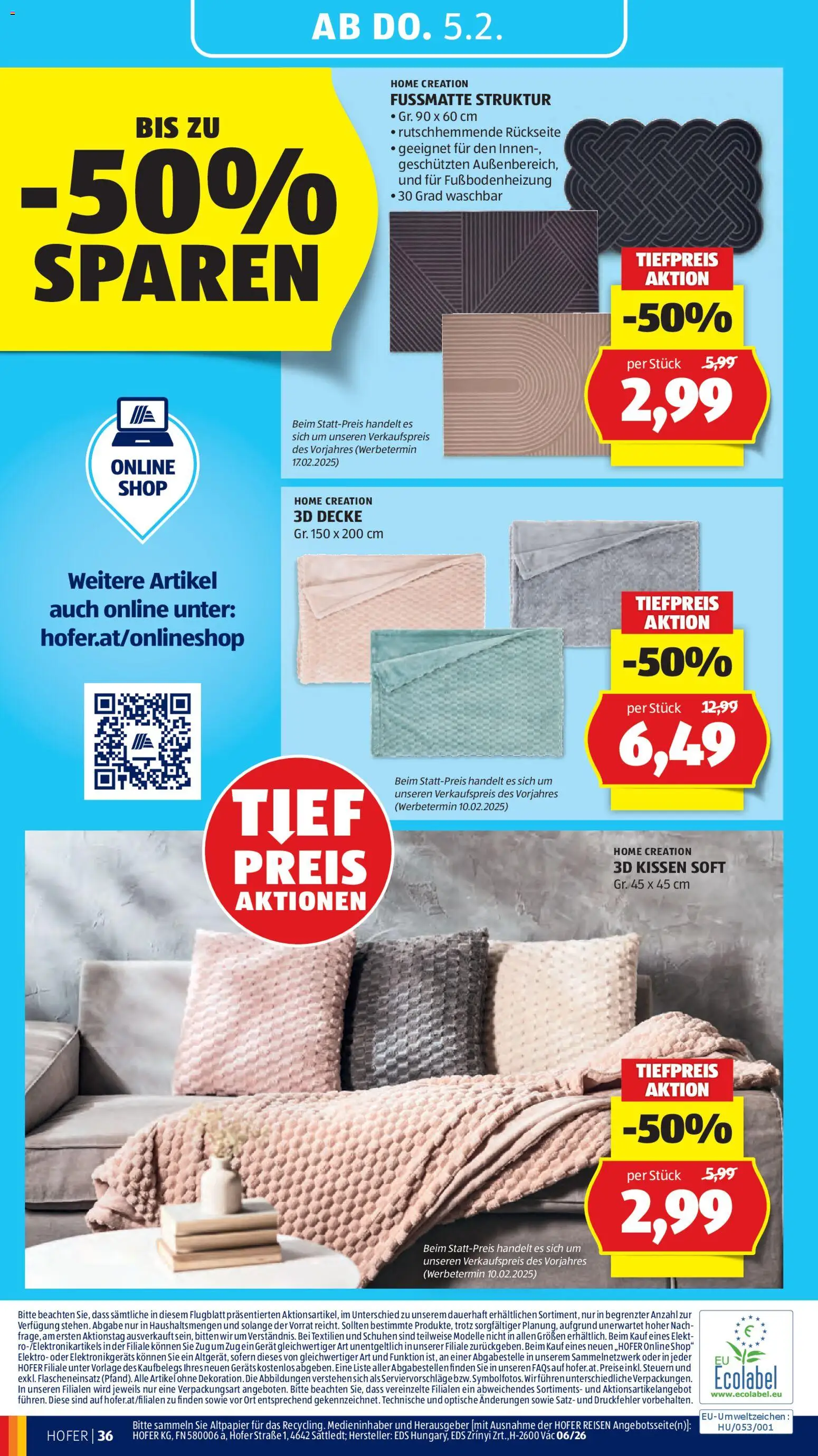 Hofer Flugblatt gültig ab 30.01.2026 | Seite: 40 | Produkte: Kissen, Decke