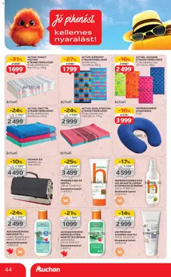 Auchan akciós ujság - amely érvényes a következő dátumtól: 07.08.2025 | Oldal: 44 | Termékek: Strandtörölköző, Naptej, Tej, Testápoló