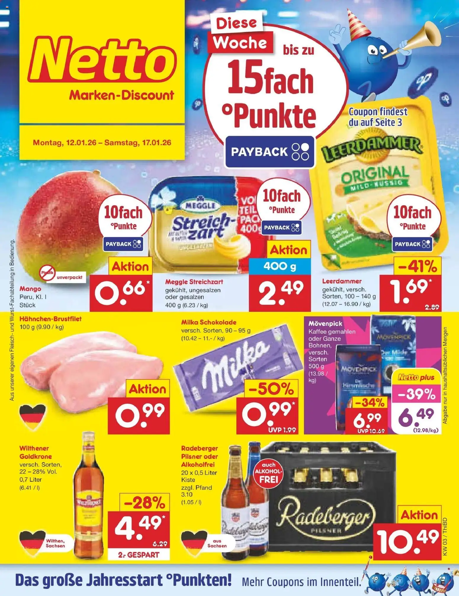 Netto Marken-Discount prospekt Thiendorf	 – gültig ab 12.01.2026 | Seite: 1 | Produkte: Wilthener, Milka, Leerdammer, Fleisch