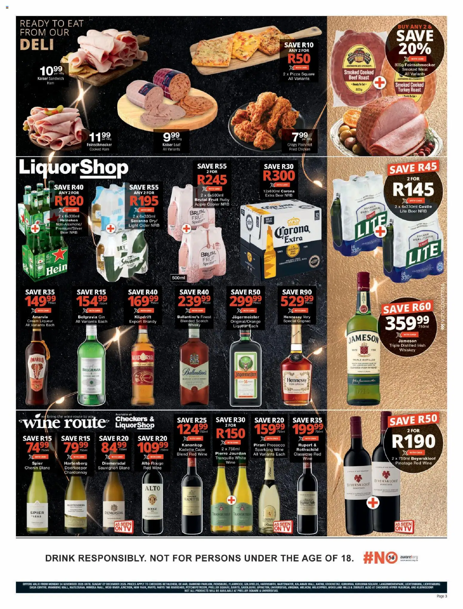 New Checkers catalogue – valid from 24.11.2025 | Page: 3 | Products: Cider, Gin, Fruit, Ensalada de quino